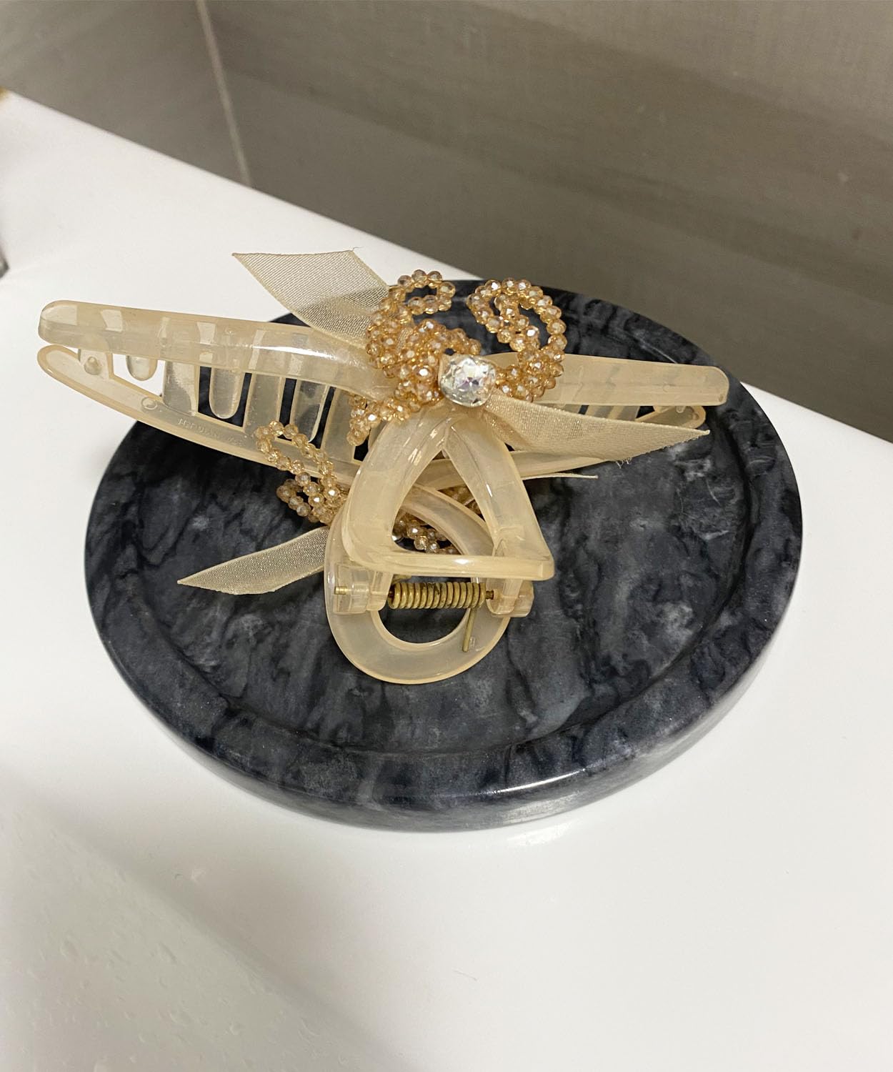 Natural Marble Tray, Circular Marble Stone Decorative Tray for Counter,Jewelry, Vanity, BlackRound Small Tray, 5-1/2" Diameter(Black)