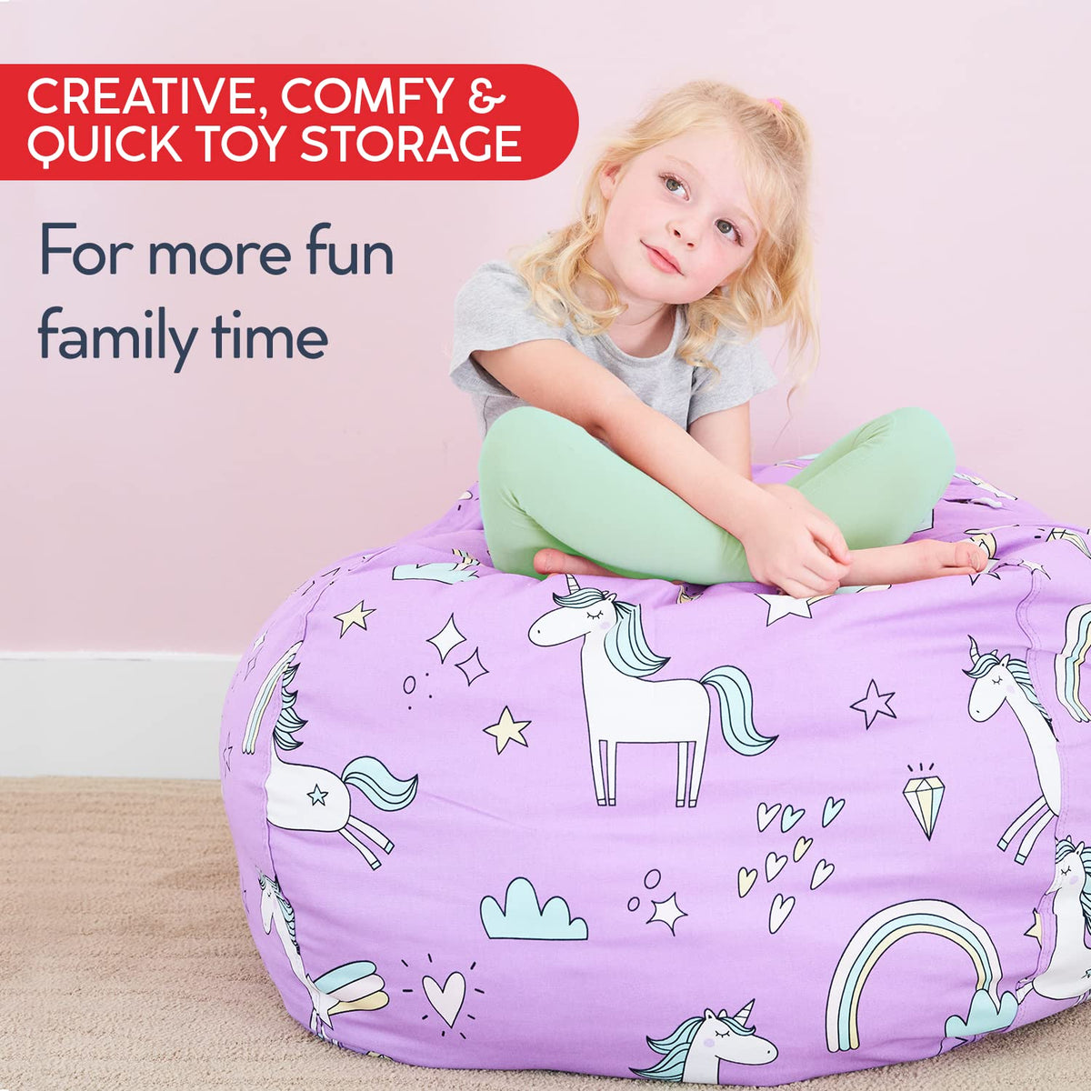 Creative QT Stuff ’n Sit Extra Large 38’’ Bean Bag Storage Cover for Stuffed Animals & Toys – Light Gray Corduroy – Toddler & Kids’ Rooms Organizer