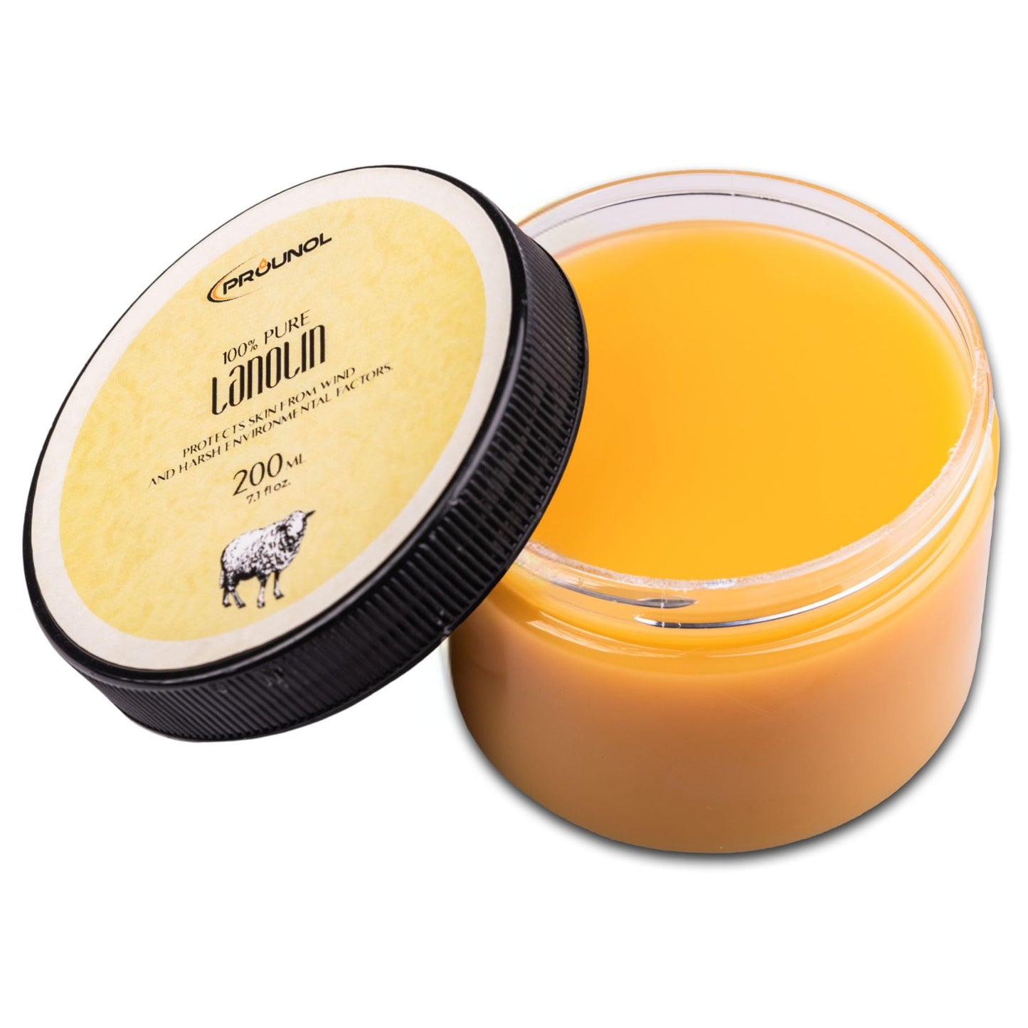 Prounol Lanolin Pure (Lanolin Anhydrous) 200ml - Pharmaceutical Purity - 100% Natural Cream for Hand and Foot Care, jar