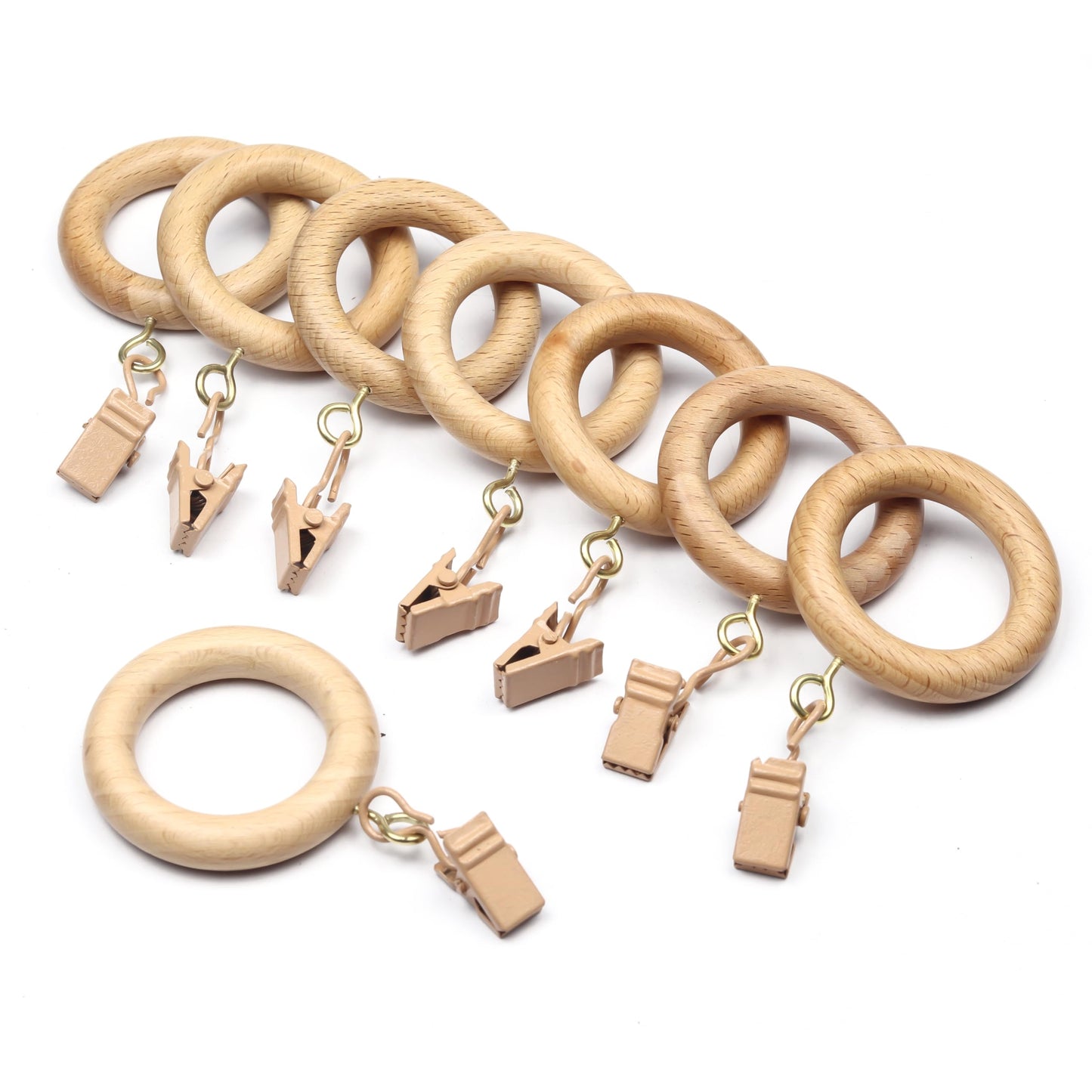 50 Pieces Beachwood Curtain Rings with Clips ? Fits 1 Inch Rod (1.25 Inch Inner Diameter)