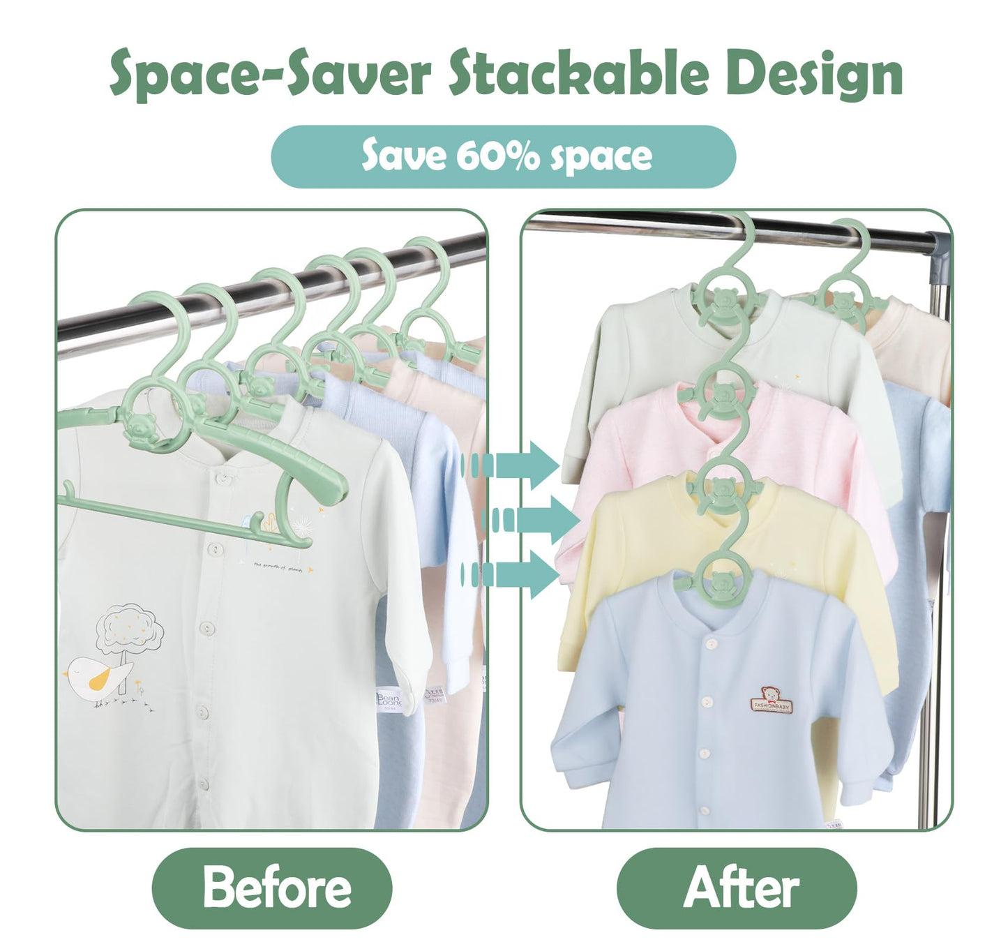 Anstore Children's Clothes Hangers, Pack of 20, Growing Children's Clothes Hangers, Space-Saving with Stackable Bear Hooks