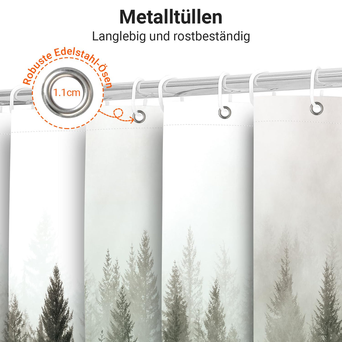 Lerores Shower Curtain, 180 x 200 cm, Green, Weighted Hem, Anti-Mould, Water-Repellent