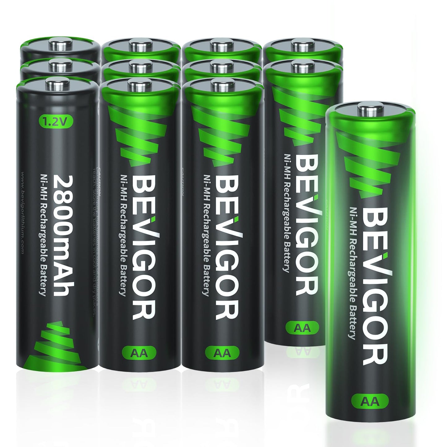 BEVIGOR AA Rechargeable Batteries 12 Pack, 2800 mAh 1500 Cycles High Capacity 1.2V NiMH Rechargeable AA Batteries Low Self Discharge