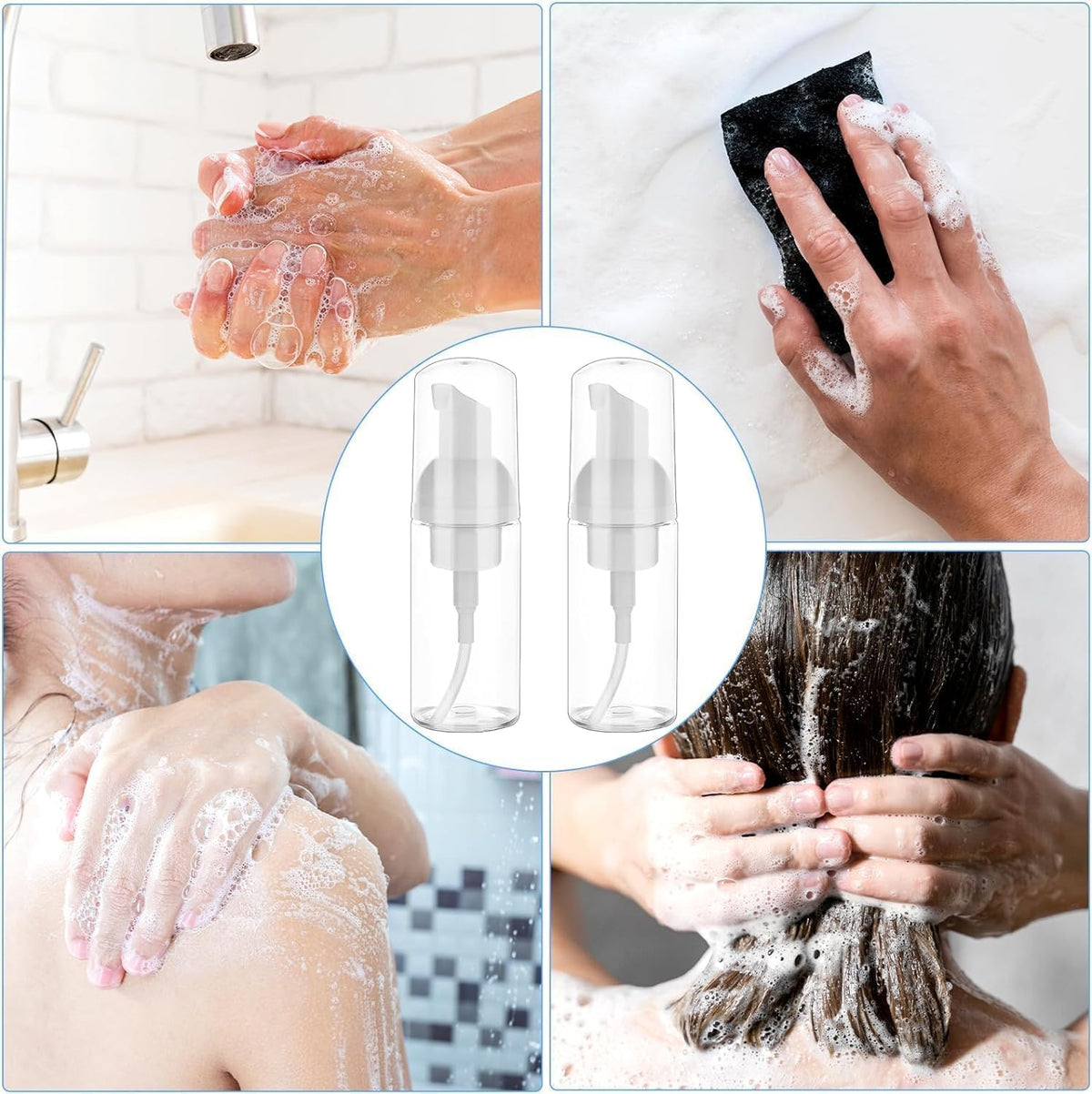 2 Pack Foam Pump Bottle Travel Small Size Mousse Foam Soap Dispenser Mini Empty Clear Plastic Foaming Soap Dispenser Refillable Pump Containers for