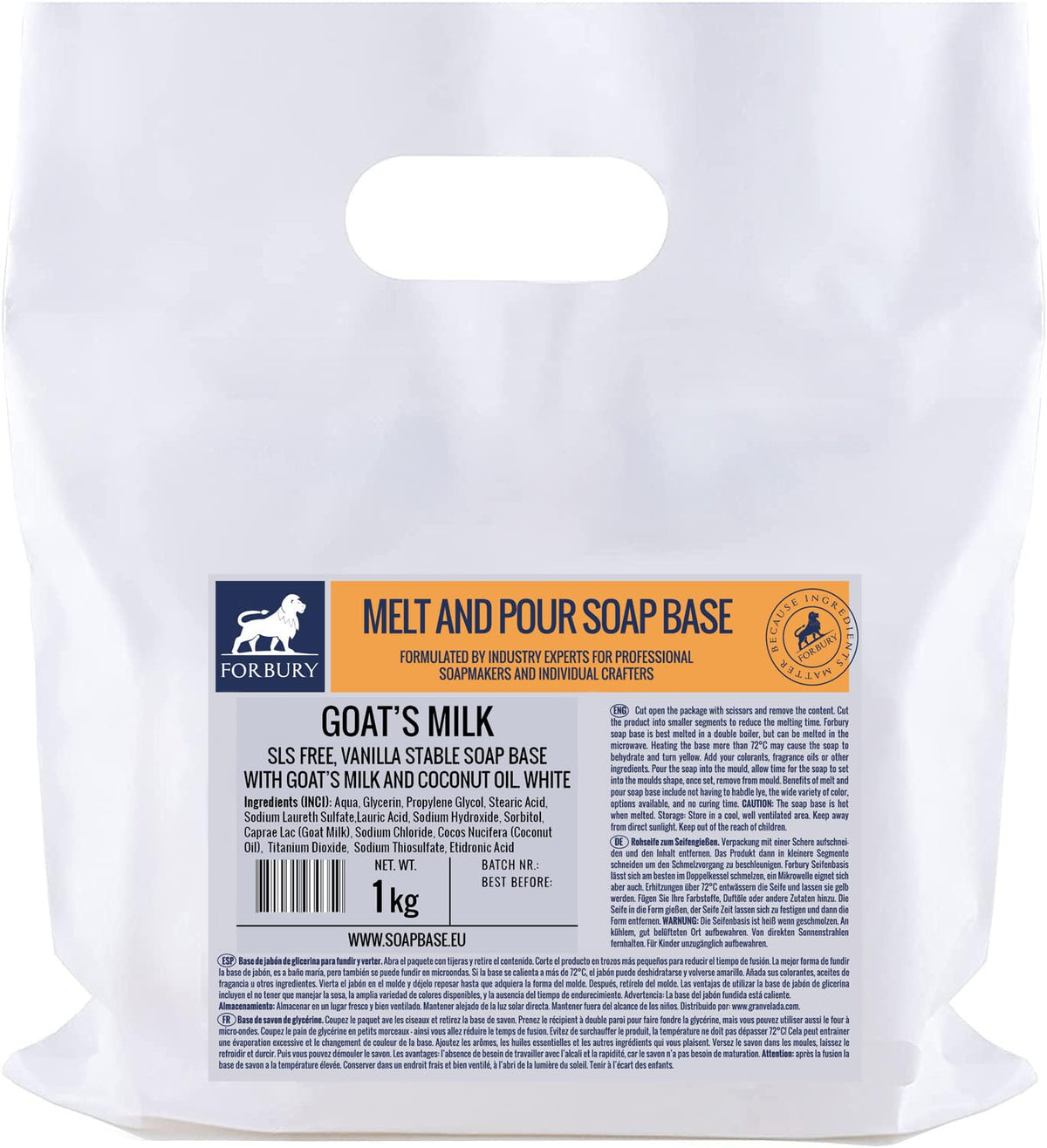 Forbury Goat Milk Soap Base, Raw Soap 1 kg SLS-