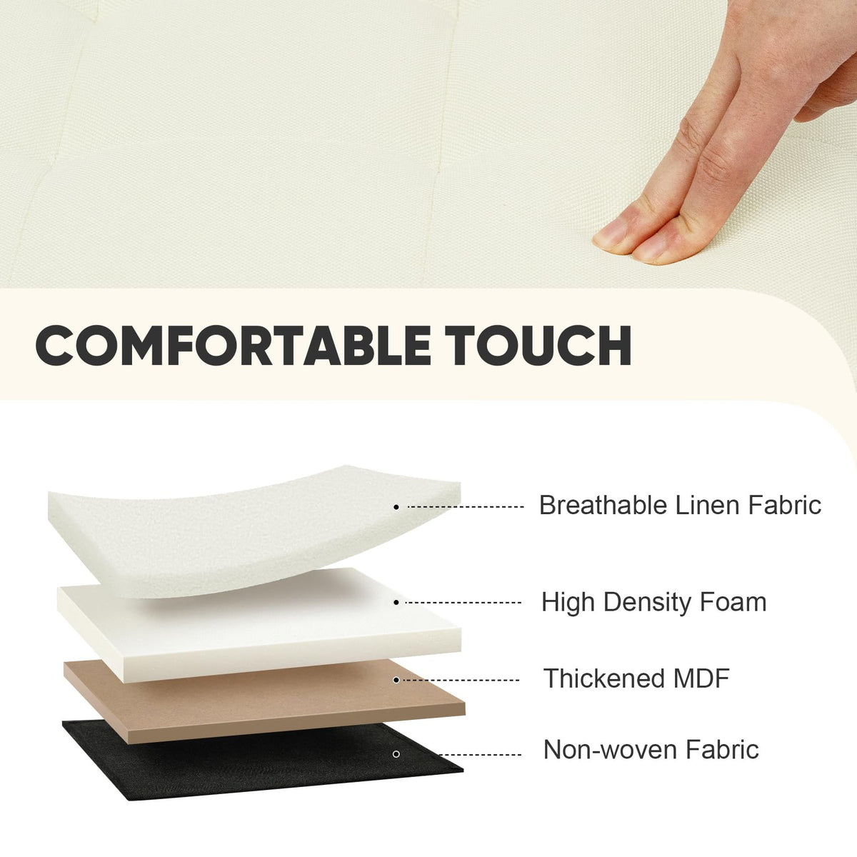 PINPLUS Linen Storage Ottoman Box, Foldable Footstool, Cream White