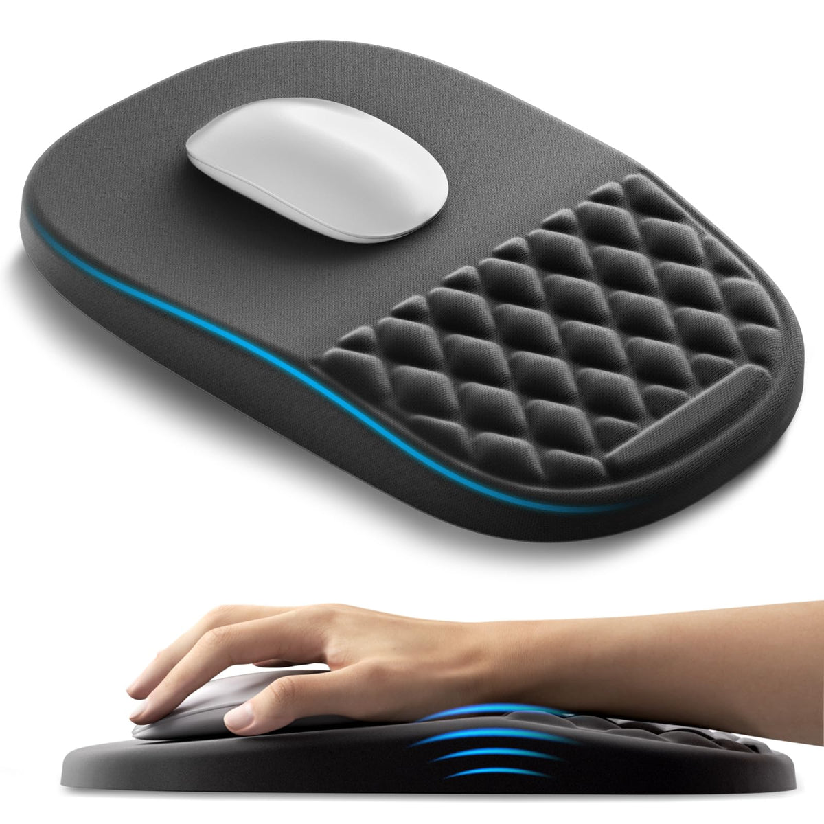 AUEDROT Ergonomic Mouse Mat with Wrist Rest Support 2 in 1 Mouse Pad & Wrist Rest Massage Desk Mat with Gel Cushion Non-Slip for Office & Gaming, for