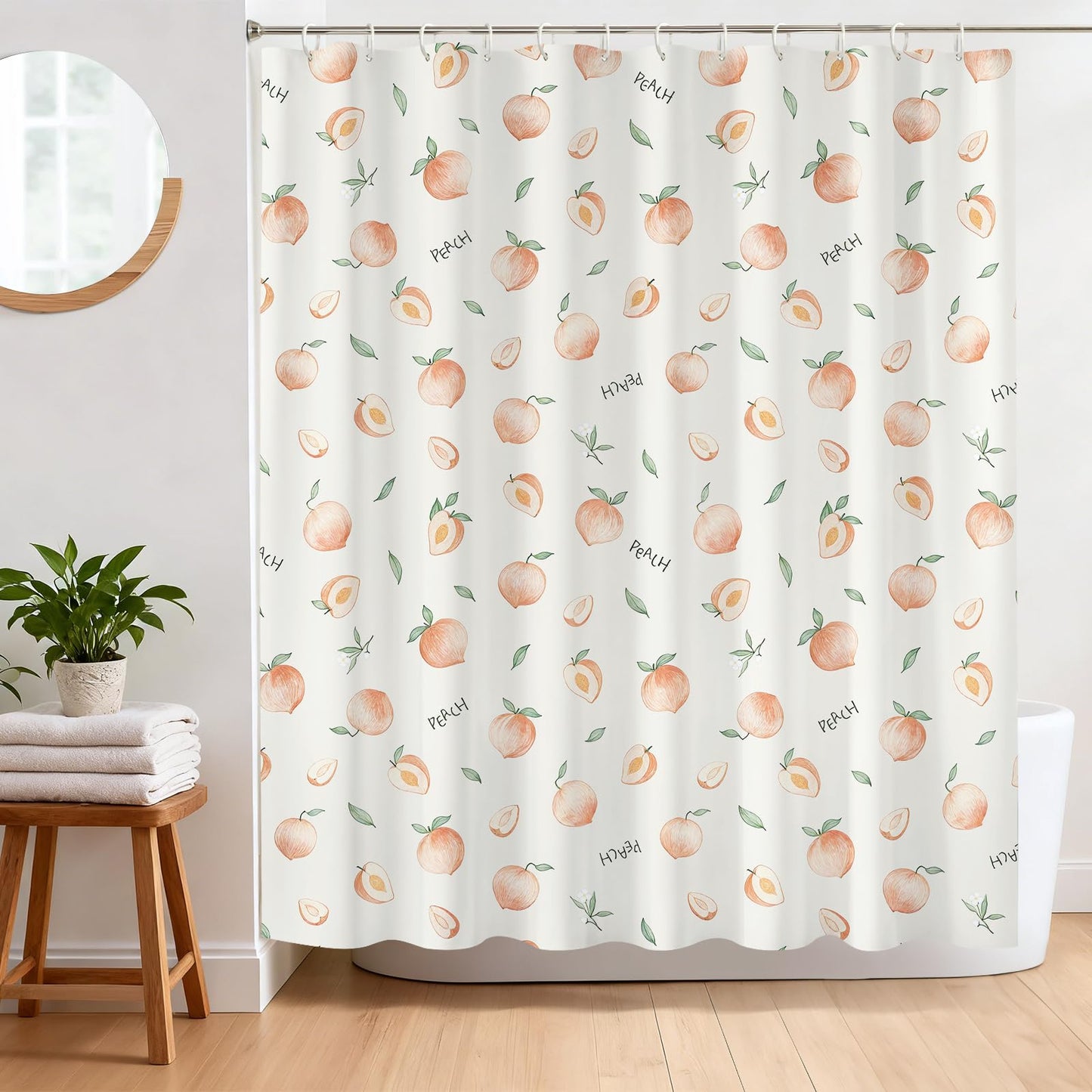 BREASOME Peach Shower Curtain 180 x 180 cm for Bathroom Decor Mould Proof Waterproof Polyester Fabric Bath Curtain with 12 Hooks