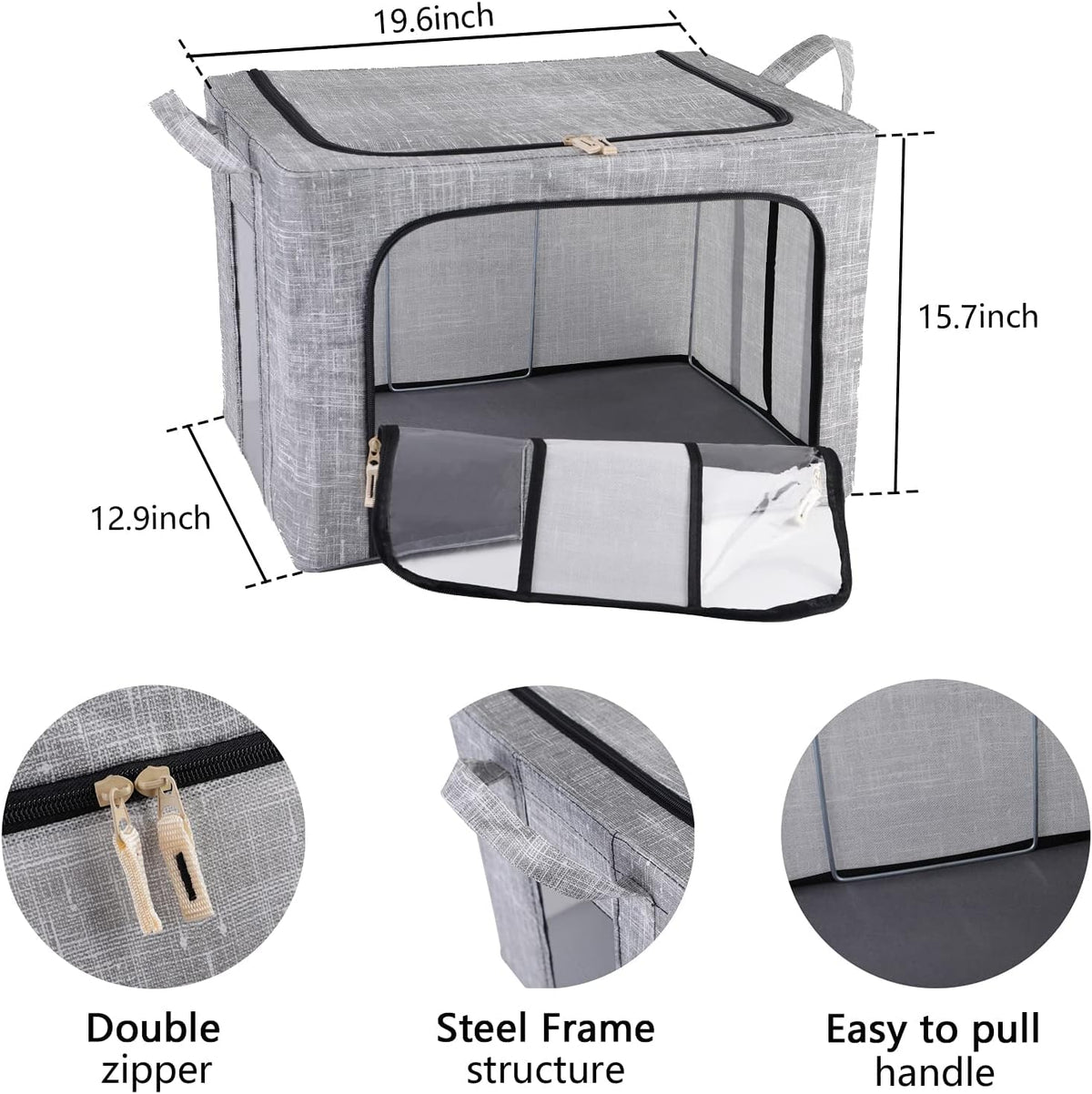 GUYAQ Clothes Storage Boxes 2PCS 66L, Folding Storage Bag with Fabric Steel Frame, Closet Organizer with Opening Zips for Storing Bedding, Blankets