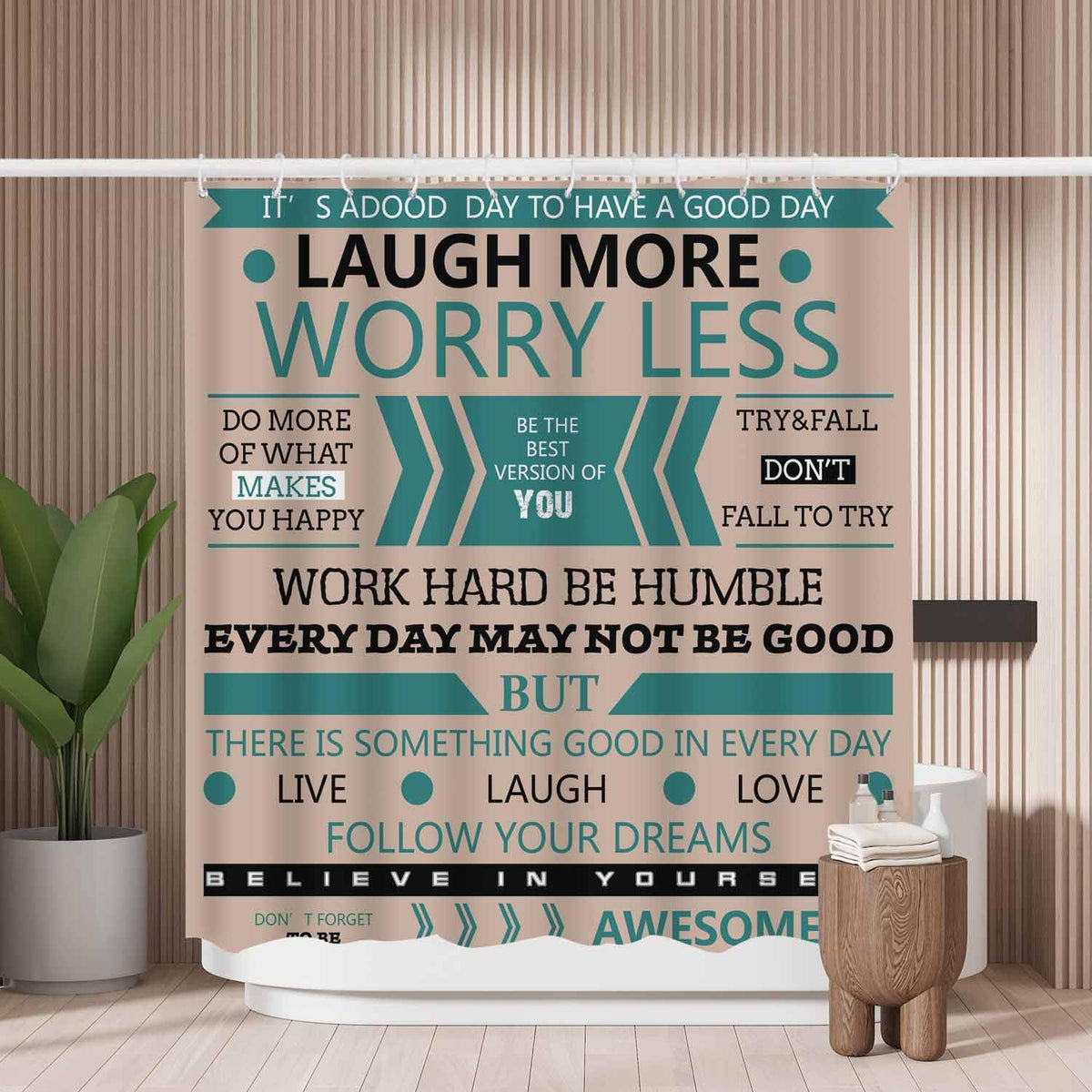 Woutay Shower Curtain Mould Proof Resistant Live Love Life Quotes,Water Repellant Fabric,Polyester,with 12 Plastic Hooks