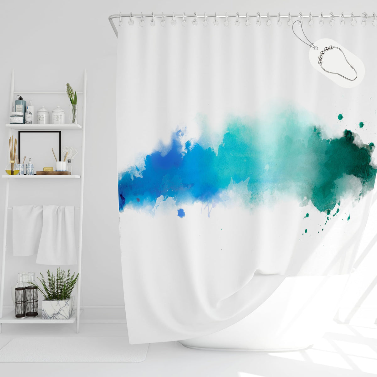Drophop Shower Curtain Textile 240 x 200 cm Blue Turquoise Green Petrol Colour Gradient 100% Polyester Weighted Hem Opaque Waterproof Washable