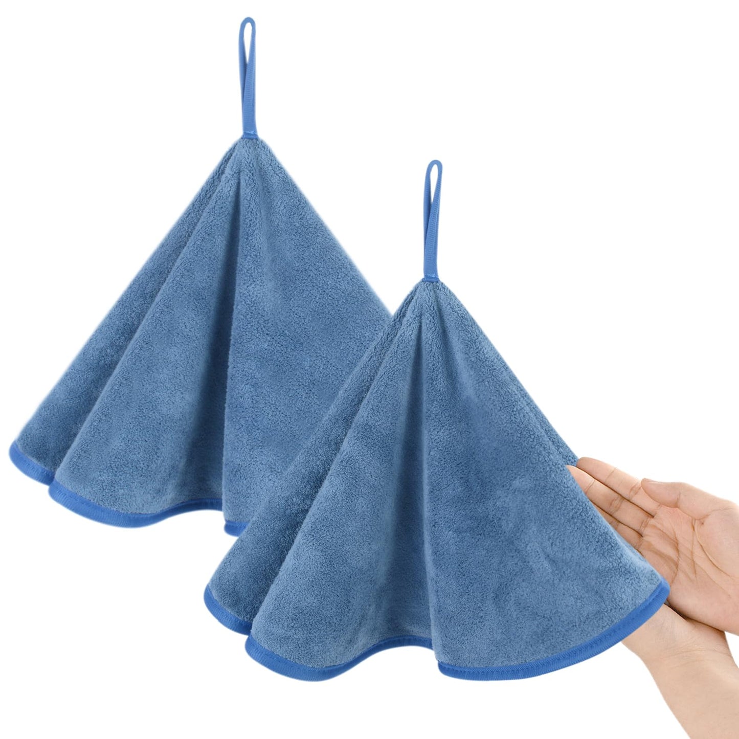 VIVOTE 2 Pack Microfibre Hand Towels Set, Fast Drying & Super Absorbent Hand Towel, Round Towel with Lanyard Design (Blue 50x50cm)