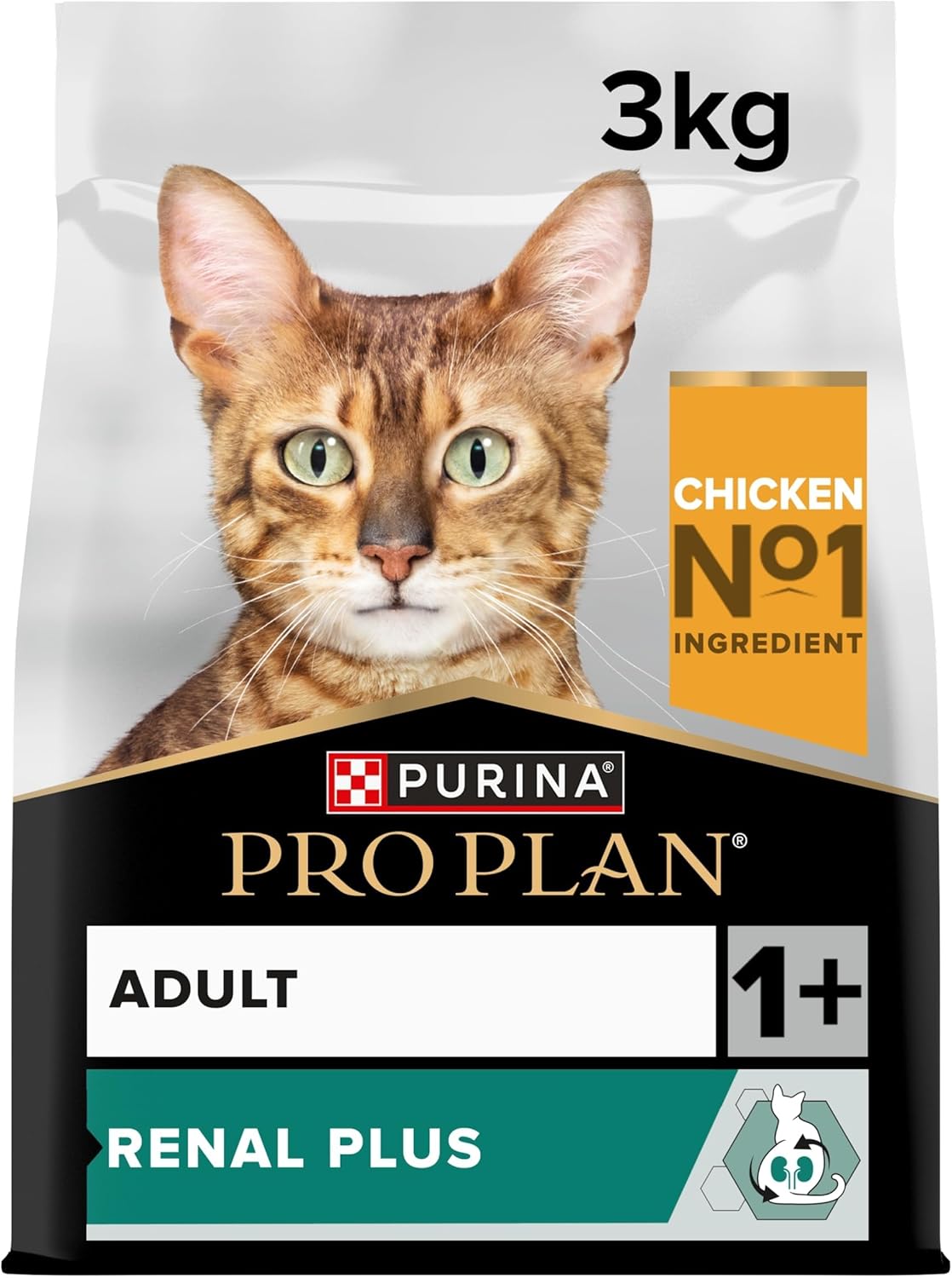 PRO PLAN Adult 1+ Renal Plus Chicken Dry Cat Food 3kg, Best before 11/26, New but dirty packaging