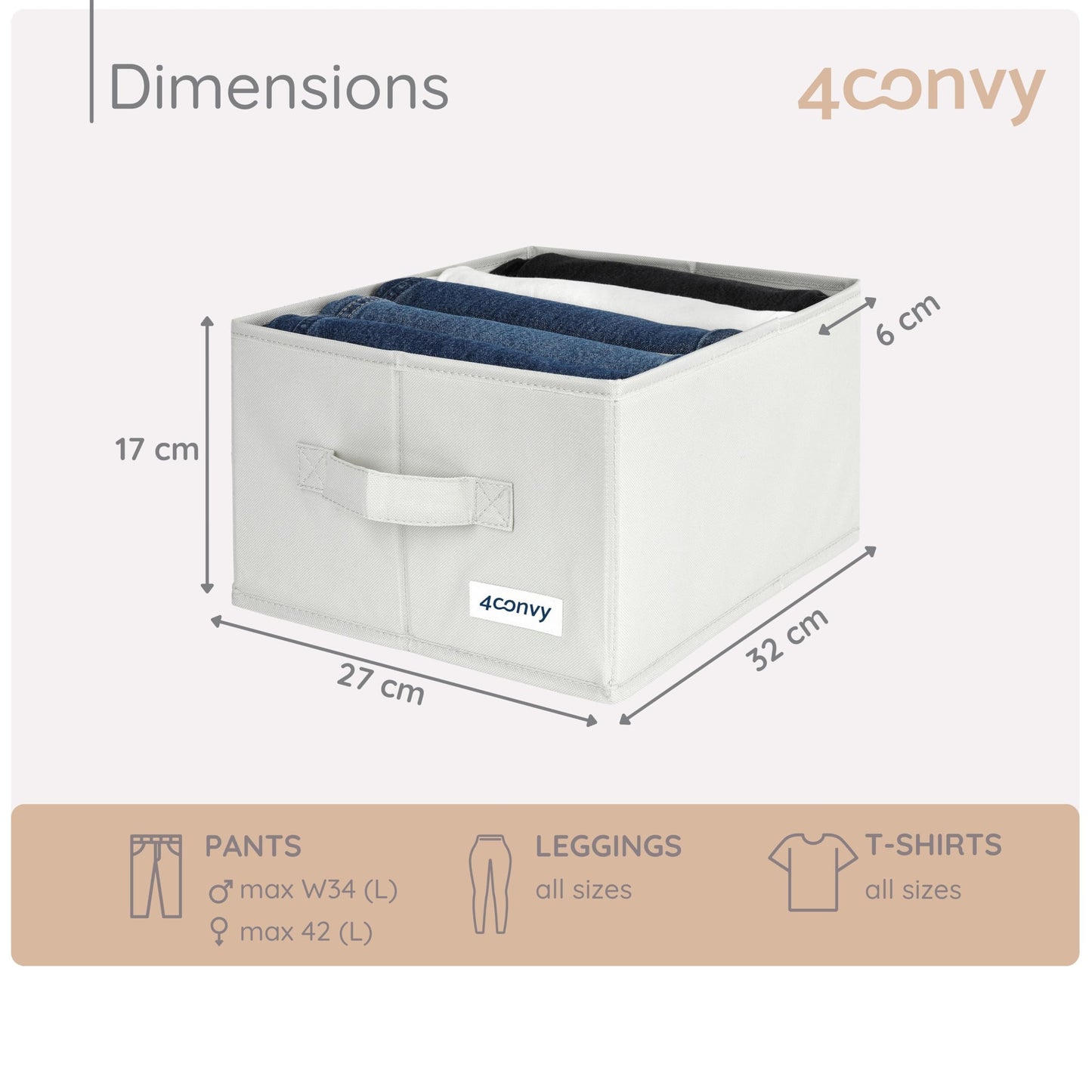 4CONVY Wardrobe Storage Organisers - Drawer Organisers for Clothes - Foldable, Stackable Organising Boxes with Compartments, Dividers and Handles