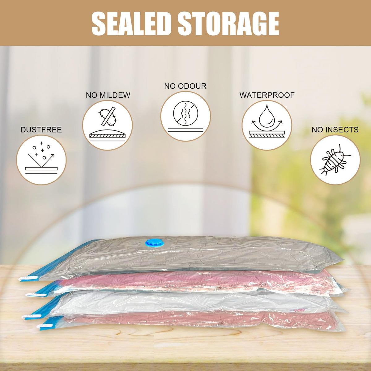 Space Saver Bags, Pack of 7 Medium Vacuum Storage Bags, Compressed Sealer Bags Storage for Clothes, Comforters, Beddings and Blankets with Hand Pump