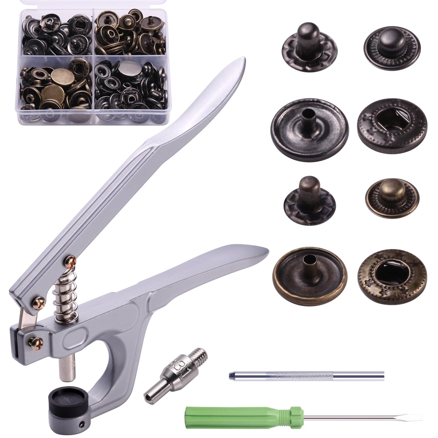 Snap Fastener Kit, 40 Sets 15mm Snap Buttons Press Studs 2 Colors Poppers Fasteners DIY Studs Tools for Sewing, Crafting, Clothing