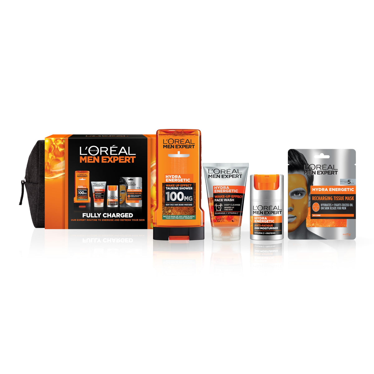 L'Or?al Paris Men Expert Fully Charged Washbag Gift Set For Him, Energising Face & Body Skincare Routine, Deep Cleanse, Revitalising, Gift Set for Men