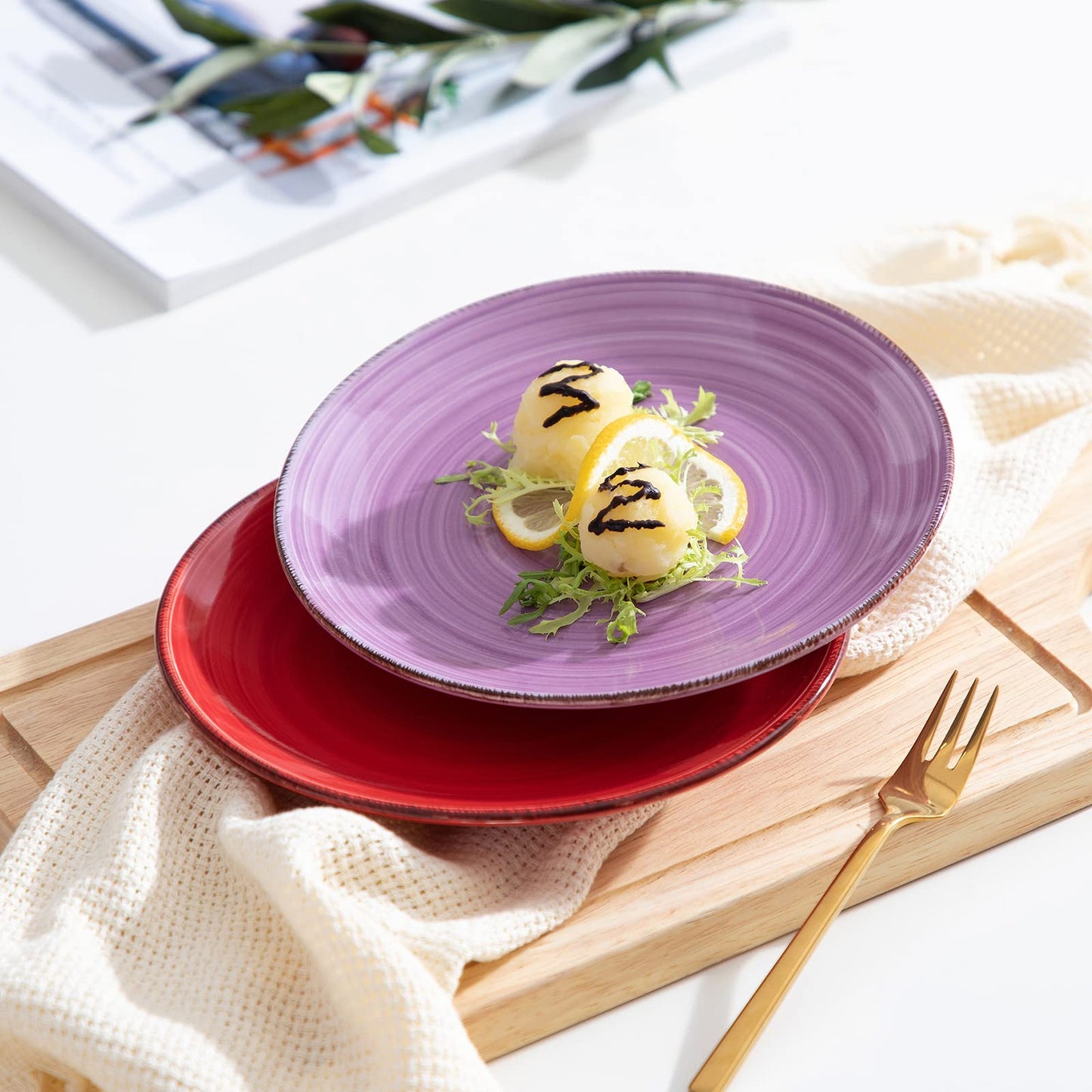 vancasso Bonita Multicolour Dessert Plate Set of 6, Handpainted Side Plate in Rustic Look Tableware, 7.5 inch Side/Salad/Fruit/Snack Plate(18.8 * 18.8