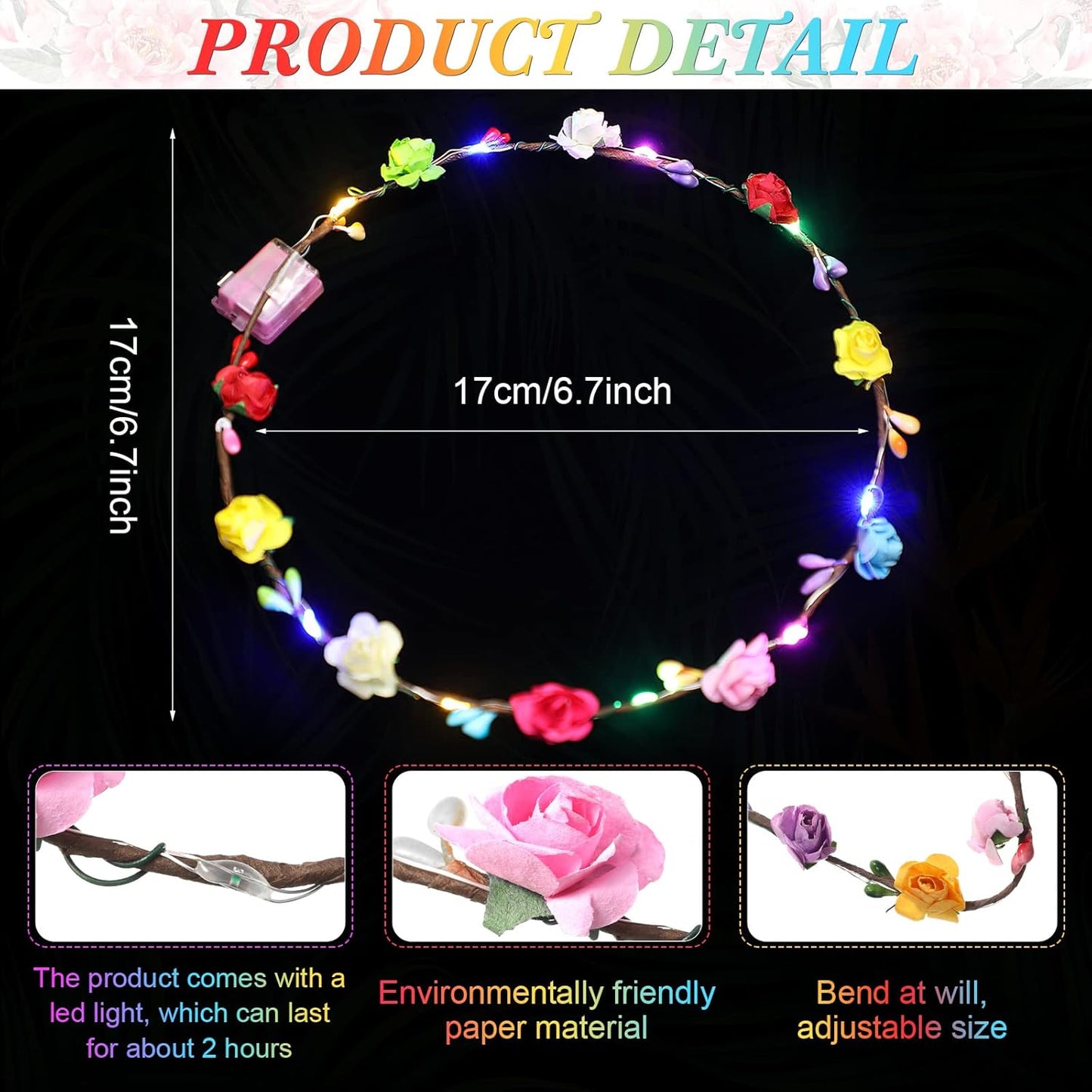 Syhood 50 Pcs LED Flower Crowns Headbands, (Rose) New but open, scruffy box