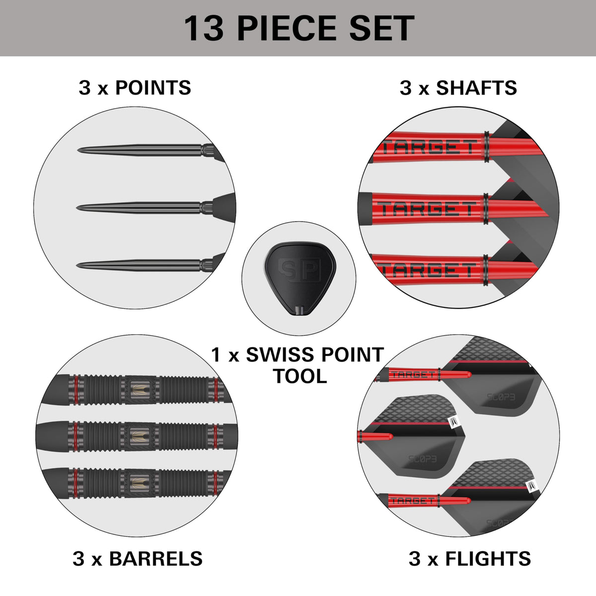 TARGET Darts Scope Steel Tip Swiss Point Darts, 90% Tungsten Dart Set, Barrel 02-24G | Steel Tip Dart Sets, Red & Black Darts, Professional Dart Set
