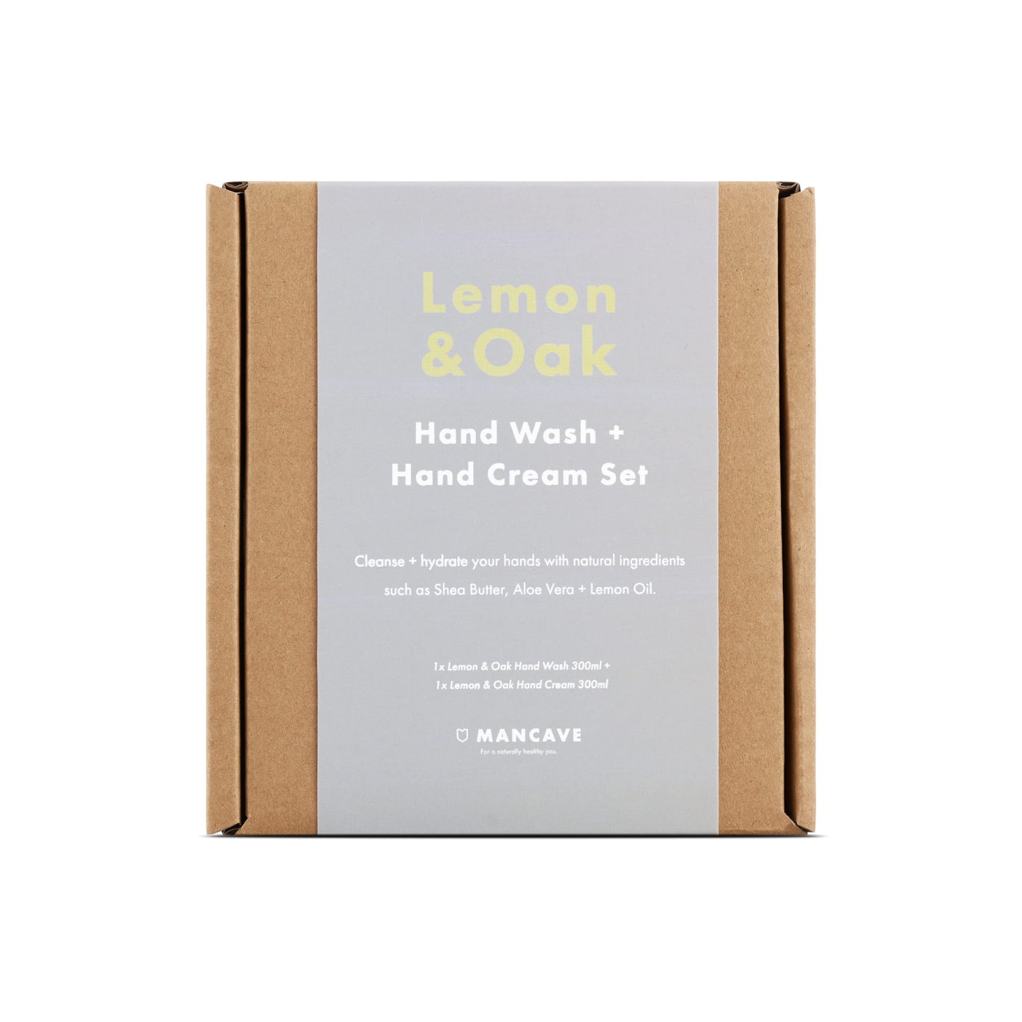 ManCave Lemon & Oak Hand Care Men's Giftset, Lemon & Oak Hand Wash with Anti-bacterial Properties 300ml and Lemon & Oak Hand Cream 300ml, Vegan,