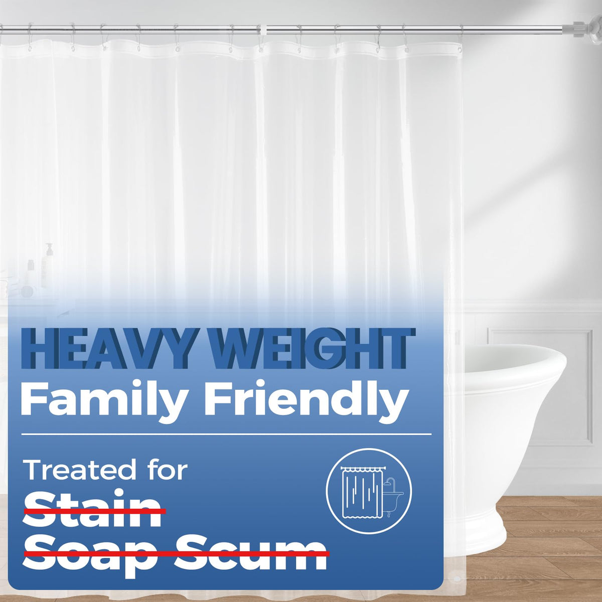 downluxe Heavy Duty Shower Curtain Liner Clear 2PCS - PEVA 8G Waterproof for Bathroom, Rust Proof Grommets, 72x72 Inches