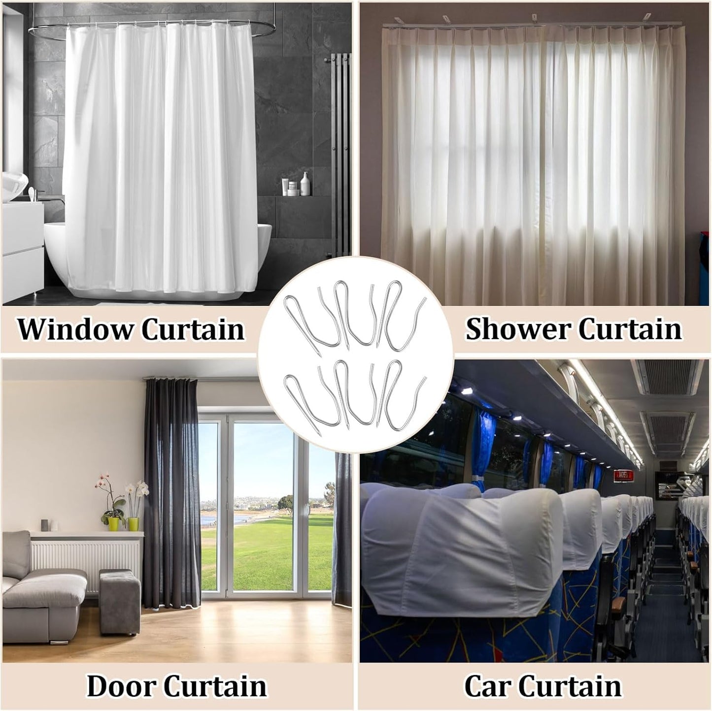 Miss Pen 100-Pack Stainless Metal Curtain Hooks, Heavy Duty Metal Drapery Pin Hooks for Pinch Pleat, Pencil Pleat Curtains, Window and Shower
