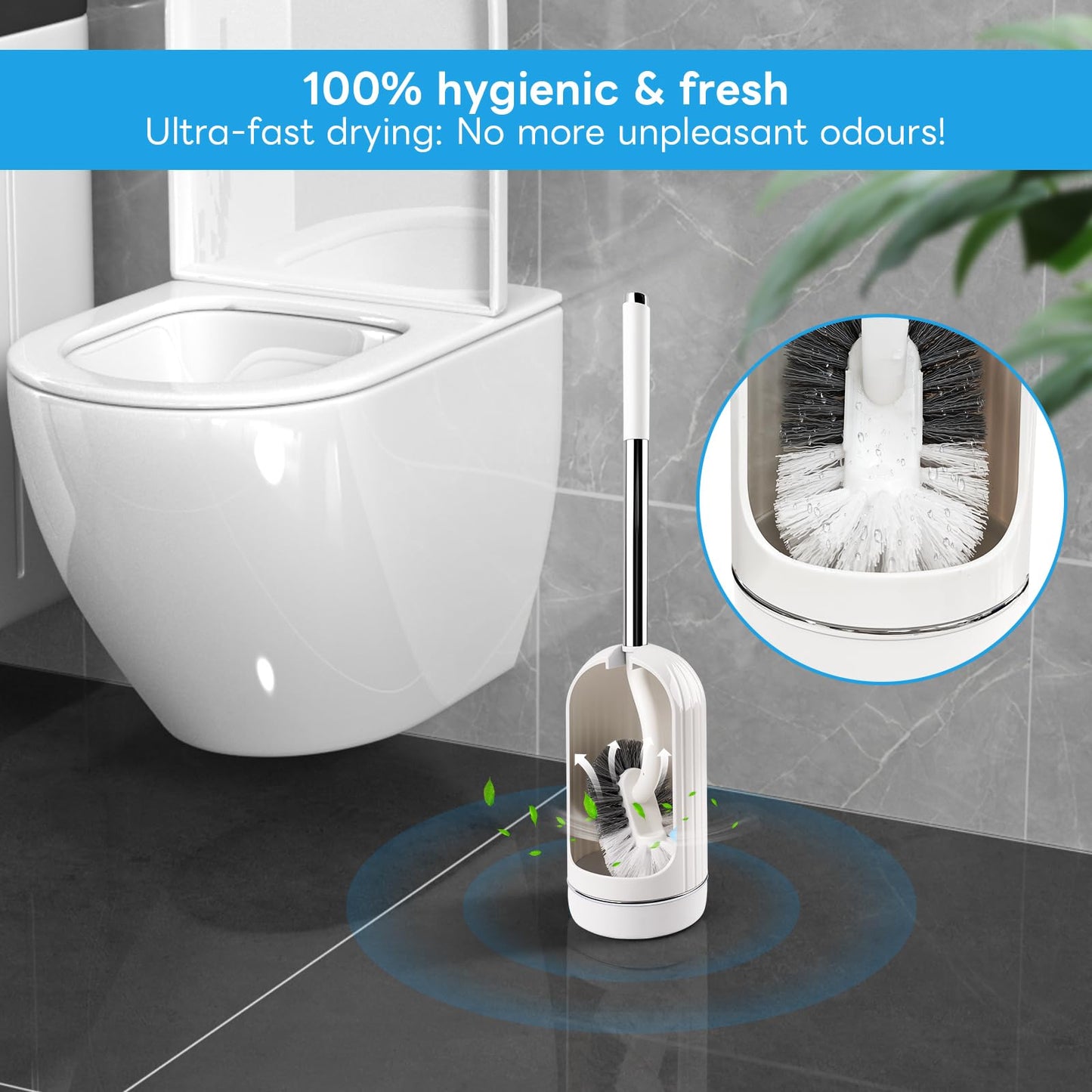 Topsky Toilet Brush and Holder Set, Curved, Replacement Heads White