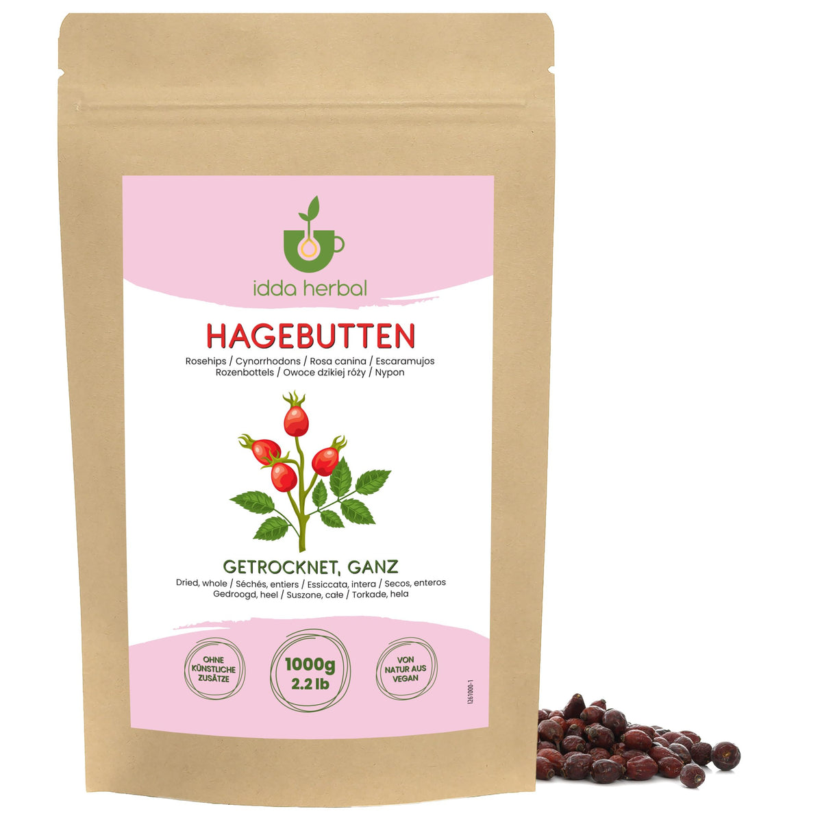 IDDA Herbal Rosehip Tea 1kg 2.2 lb, Whole Dried Rosehips, Rose Hips Dried for Herbal Infusions