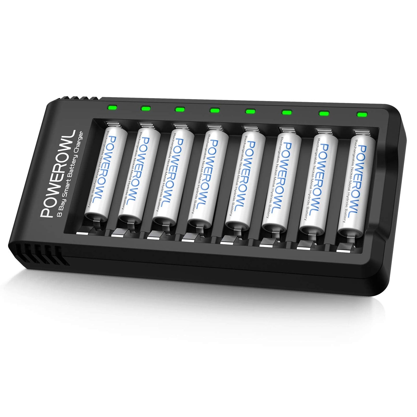 POWEROWL 8 Pcs 1000mAh AAA Rechargeable Batteries and 8 Slot Smart Battery Charger Set, USB Fast Charging for Ni-MH Triple A Batteries