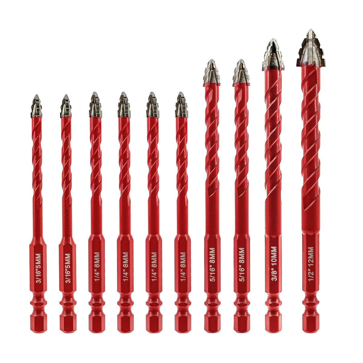 FOCSTOL Serrated Masonry Drill Bit Set 10pcs - 5/6/8/10/12mm High-Strength Eccentric Twist Drill Bit for Wood Plastic Masonry Ceramic Tile Concrete