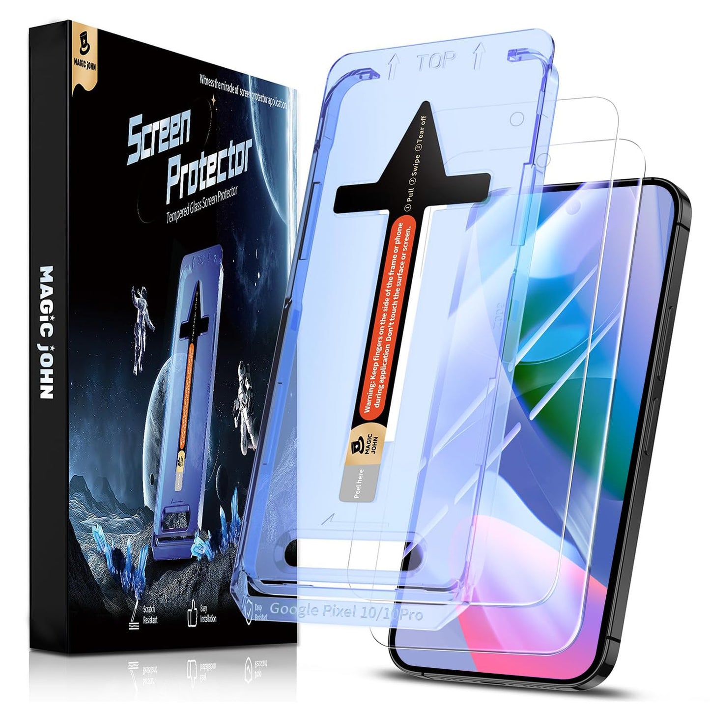 MAGIC JOHN 2 Pack for Google Pixel 10/10 Pro Tempered Glass Screen Protector, Auto Dust-Elimination, Bubble Free, HD Clear, Easy Installation