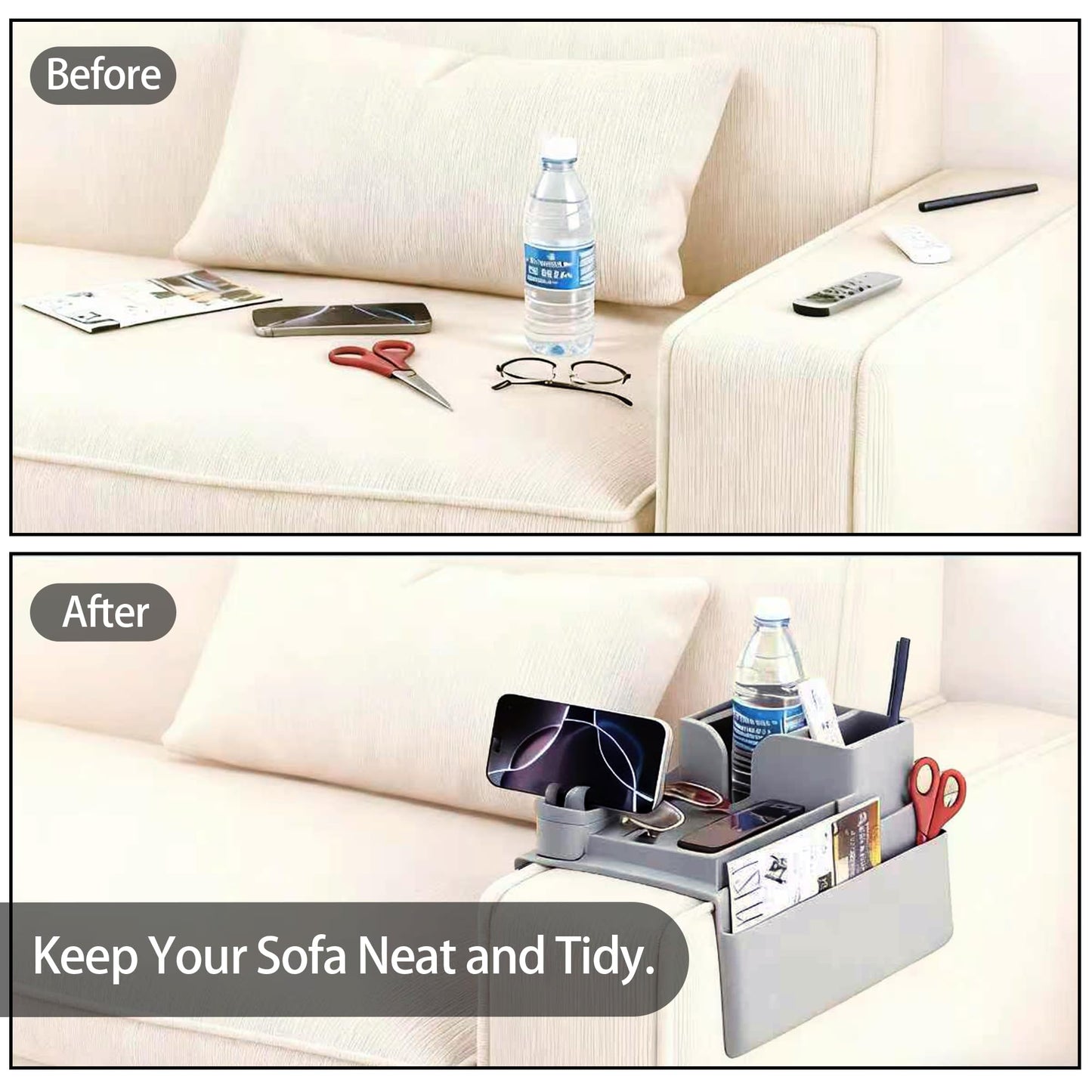 A1DIEE Couch Arm Cup Holder Silicone Sofa Armrest Tray with 5 Side Pockets