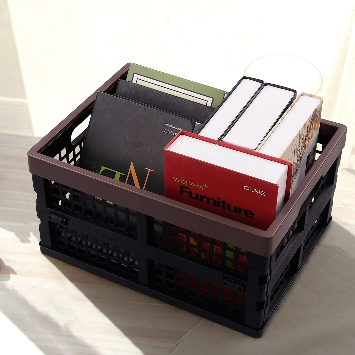 Yesdate Collapsible Storage Crates, Folding Stackable Plastic Boxes, 3-Pack