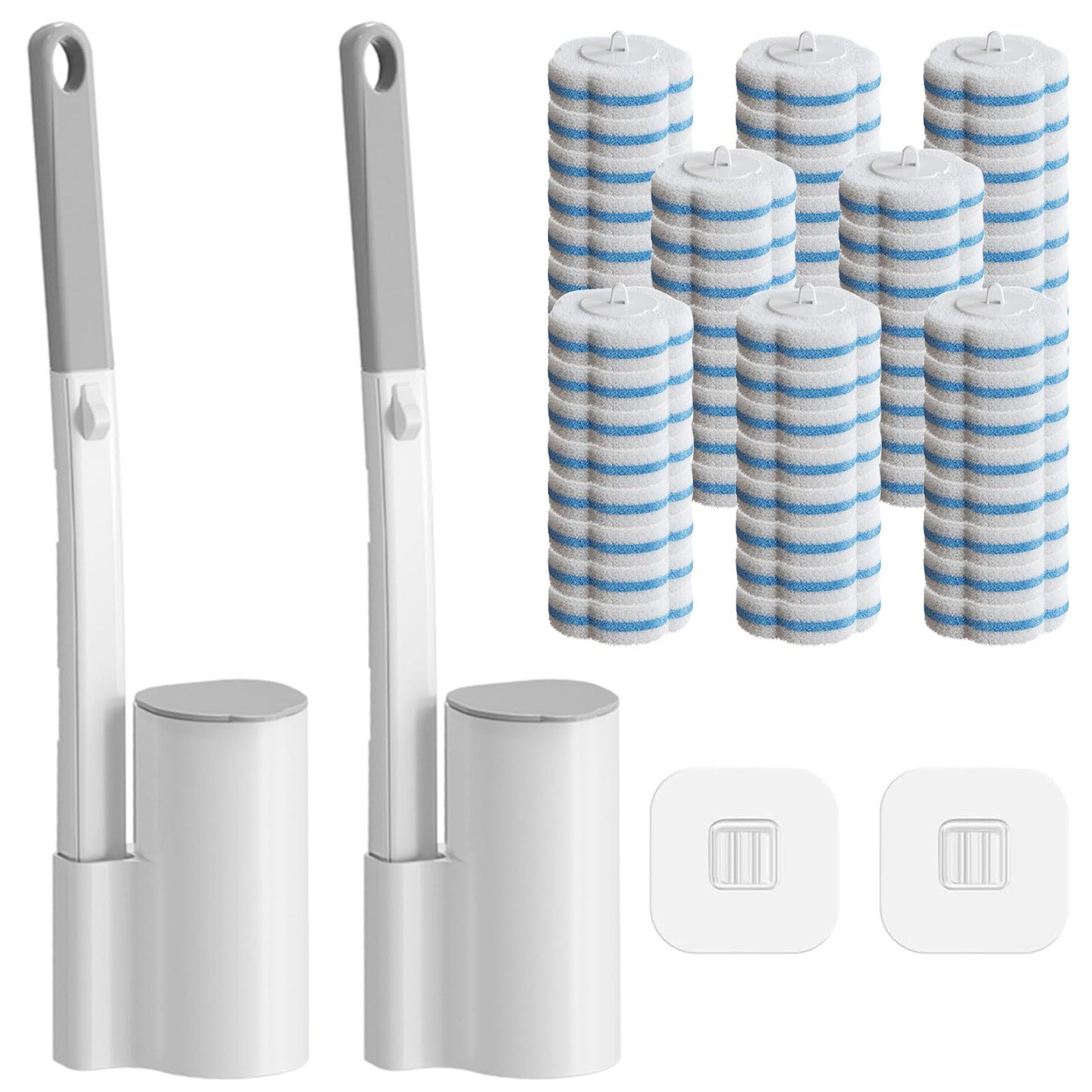 Houbobo Disposable Toilet Brush Cleaning System - 2 Pack, Toilet Wand and Storage Caddy Set with 48 Refill Sponges, for Toilet Bowl Deep Cleaning and