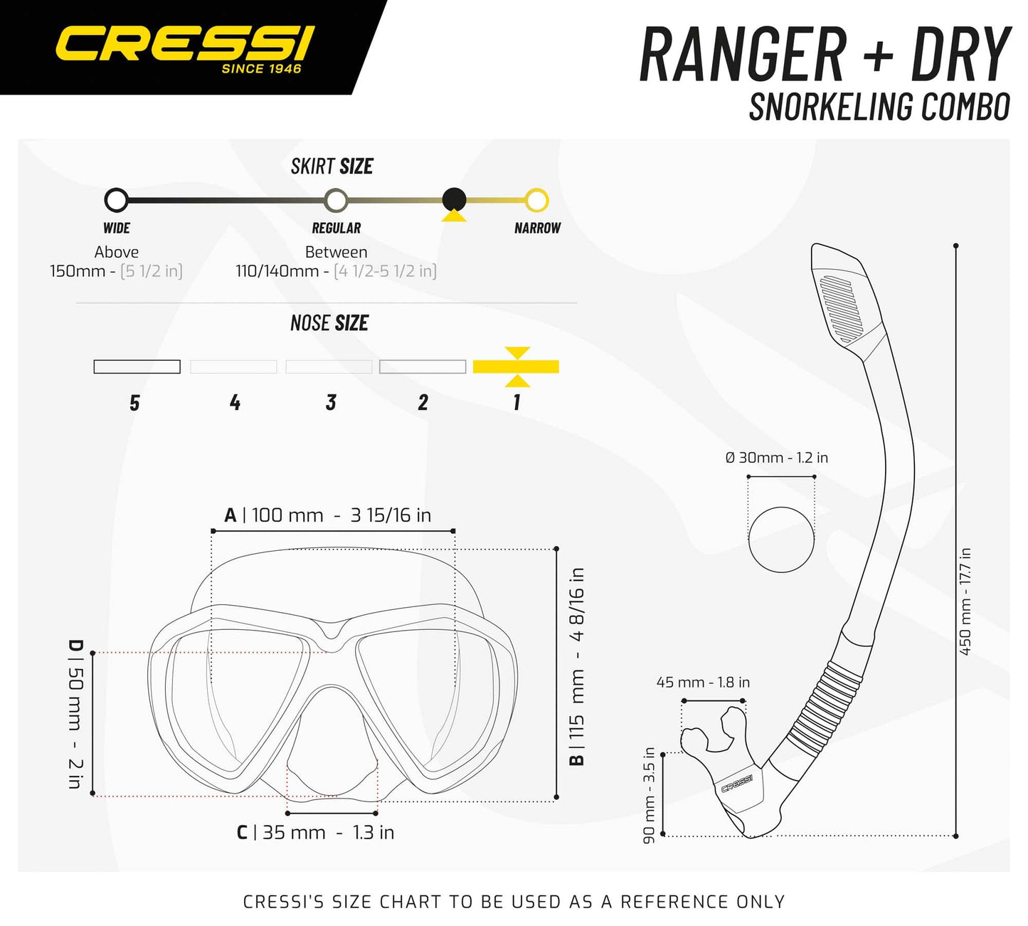 Cressi Set Ranger & Dry - Snorkel Set for Adults, Mask and Snorkel in Practical Case, Black / Black
