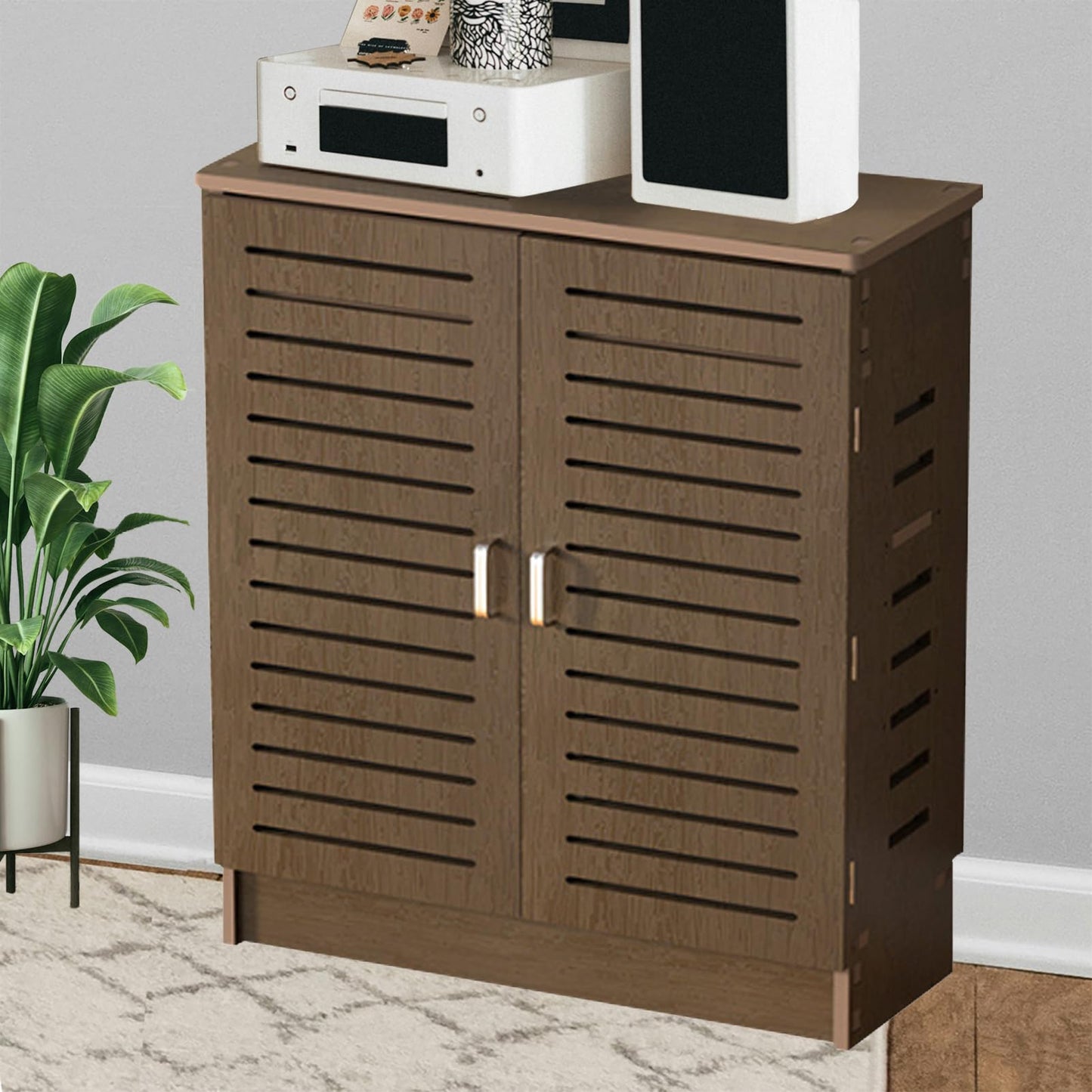WiFi Router Storage Cabinet, Floor Standing WiFi Router Storage Box,Walnut