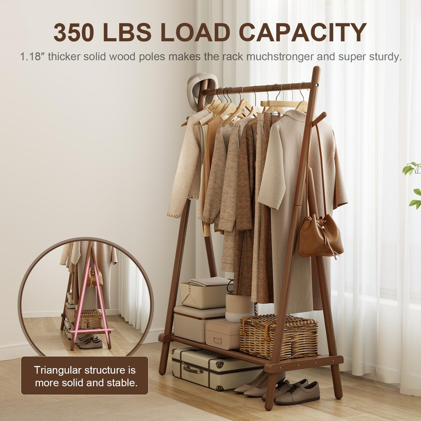 AQIMUELE Clothes Rail, Clothes Rack with Shelf and Hook, Sturdy and Portable, Garment Rack for Hanging Clothes, Coats, Skirts, Shoes