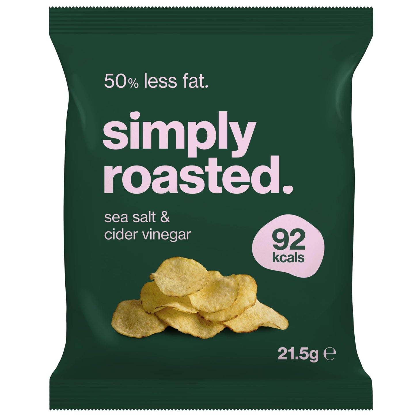Simply Roasted - Sea Salt & Vinegar Crisps | 24 x 21.5g Impulse Bags | Tangy & Salty | Vegan | 50% Less Fat | Under 99 Cals Per Serve | Triple Cooked