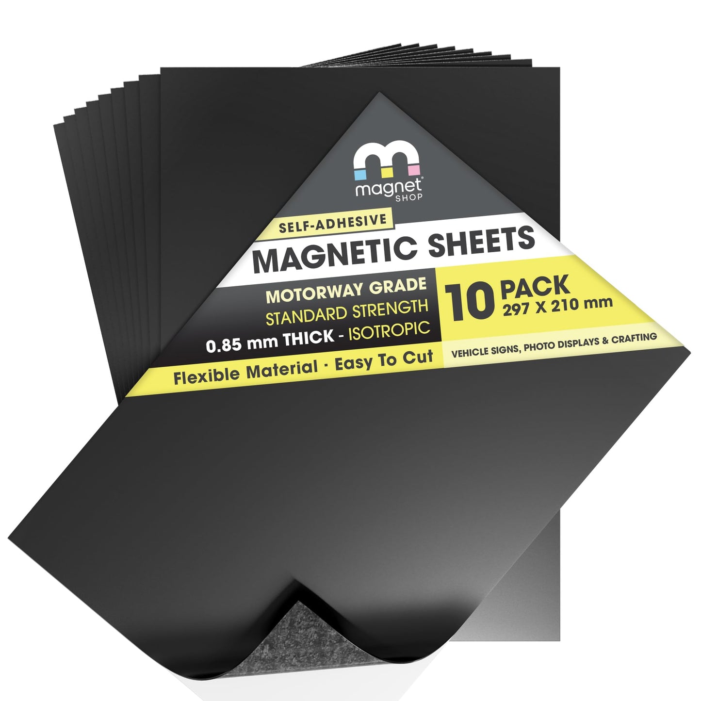 TMS Magnetic Sheets Self-Adhesive | Make Car, Taxi or Vehicle Signs | Use for Crafts or Metal Die Storage | Strong, Sticky & Flexible | 10 Pack |