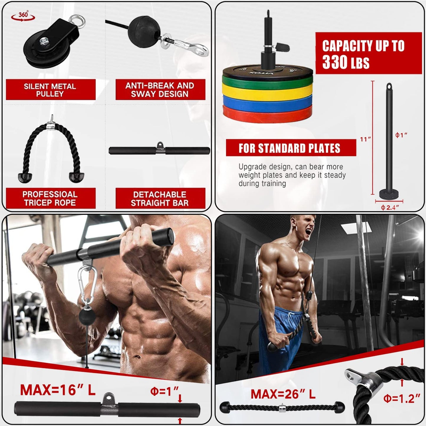 Taeku LAT Pulley System for Home Gym ? Strength Training Fitness Equipment Cable Machine for Triceps, Biceps, Back & Shoulder Workouts (100" Cable)