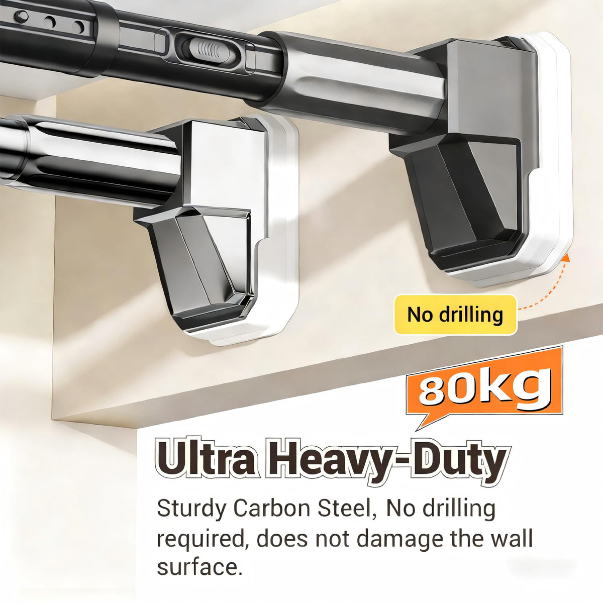 Heavy Duty Tension Pole, Extendable Curtain Rod No Drill - Telescopic Adjustable Rods for Window or Door, Strong Support for Clothes Hanging
