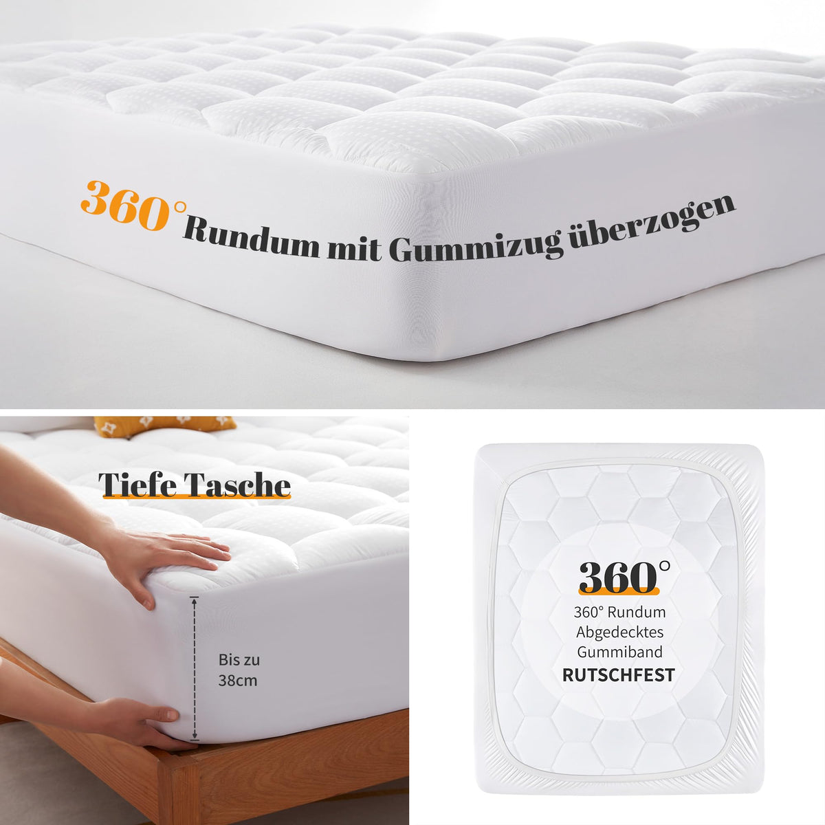 Sonive Mattress Protector 140 x 200 cm, Crease-Free Mattress Protector Covers Grey for Mattresses up to 38 cm