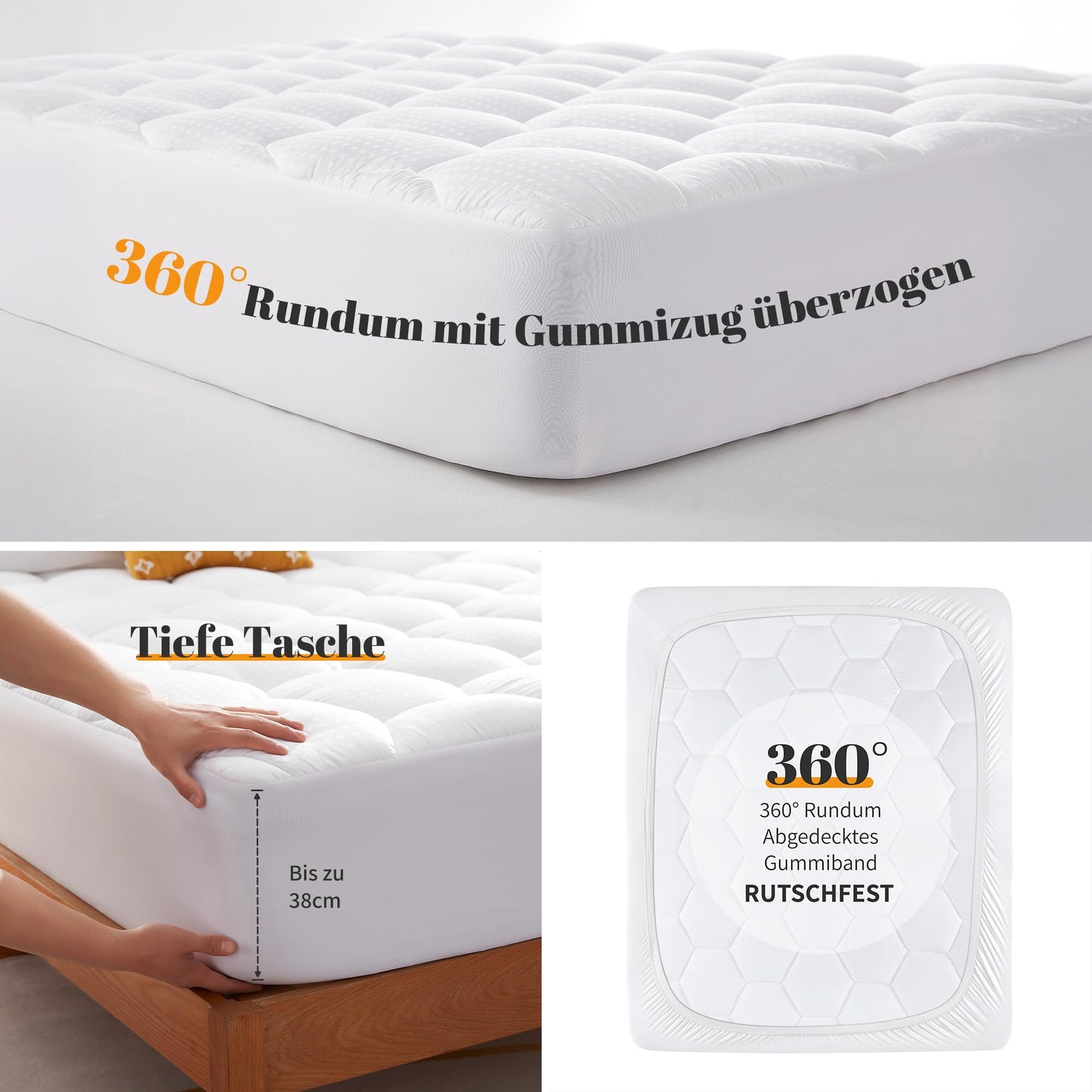 Sonive Mattress Protector 180 x 200 cm, Mattress Protector Covers for Mattress Toppers up to 38 cm, Oeko-Tex Certified Mattress Topper, Grey