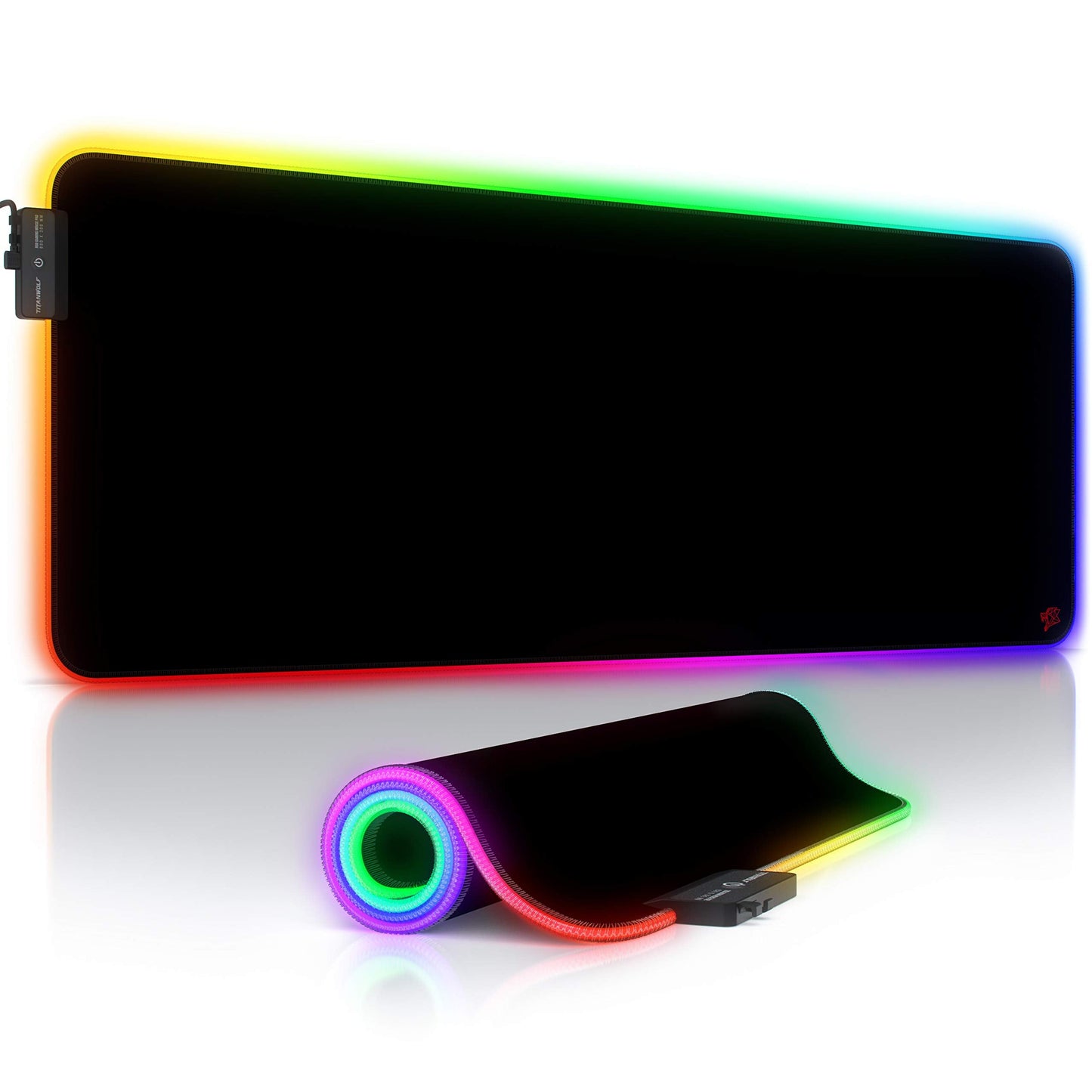TITANWOLF - RGB Gaming Mouse Mat - 800x300 mm - XXL Extended Large LED Mouse Pad - 7 Multi Colour and 4 Effect Modes ? Non Slip Rubber Base - Mice Mat