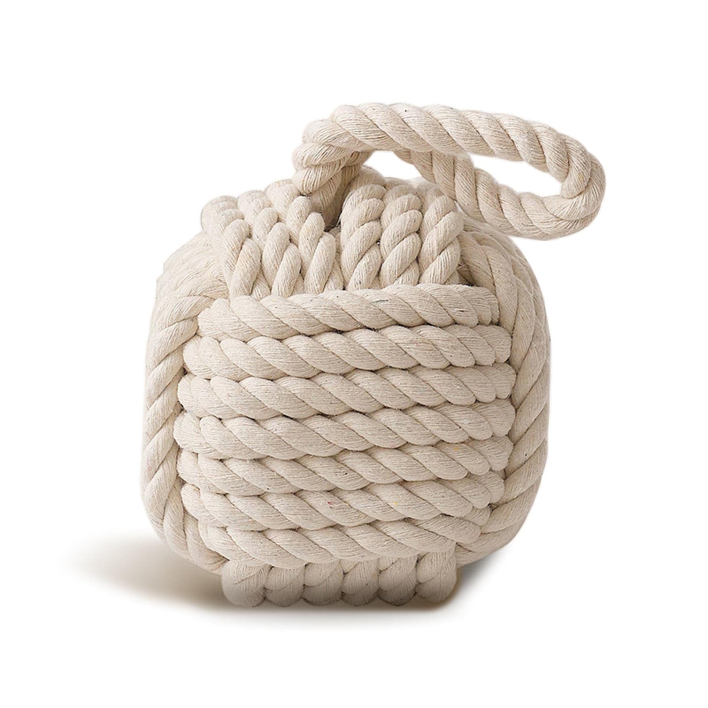 Eidoct Square Rope Door Stopper, 1.7KG/3.75LB Nautical Square Rope Knot Doorstop with Handle, 14x14x14CM Weighted Interior Door Stops, Beige Handmade