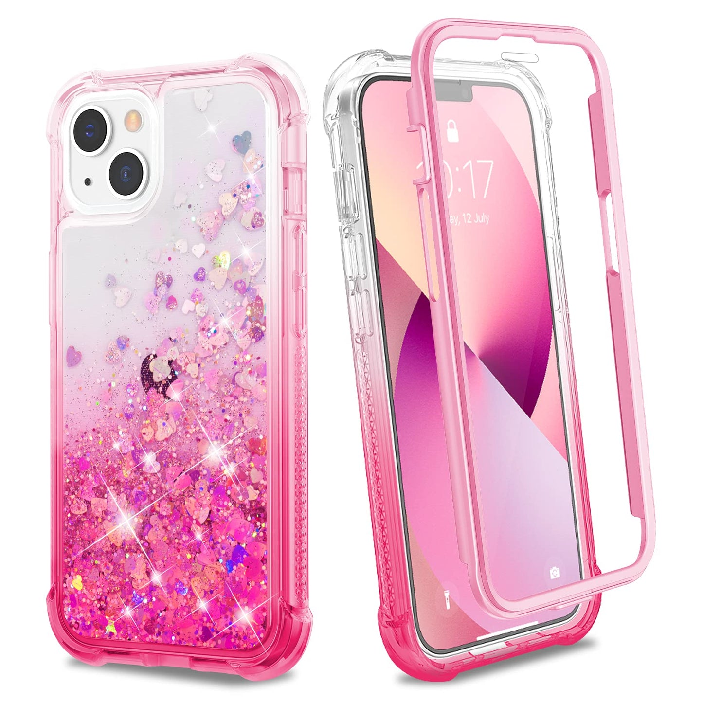 Ruky Case for iPhone 13 & iPhone 14, Full Body Glitter Liquid Case with Built-in Screen Protector Soft TPU Protective Girls Women Phone Case for