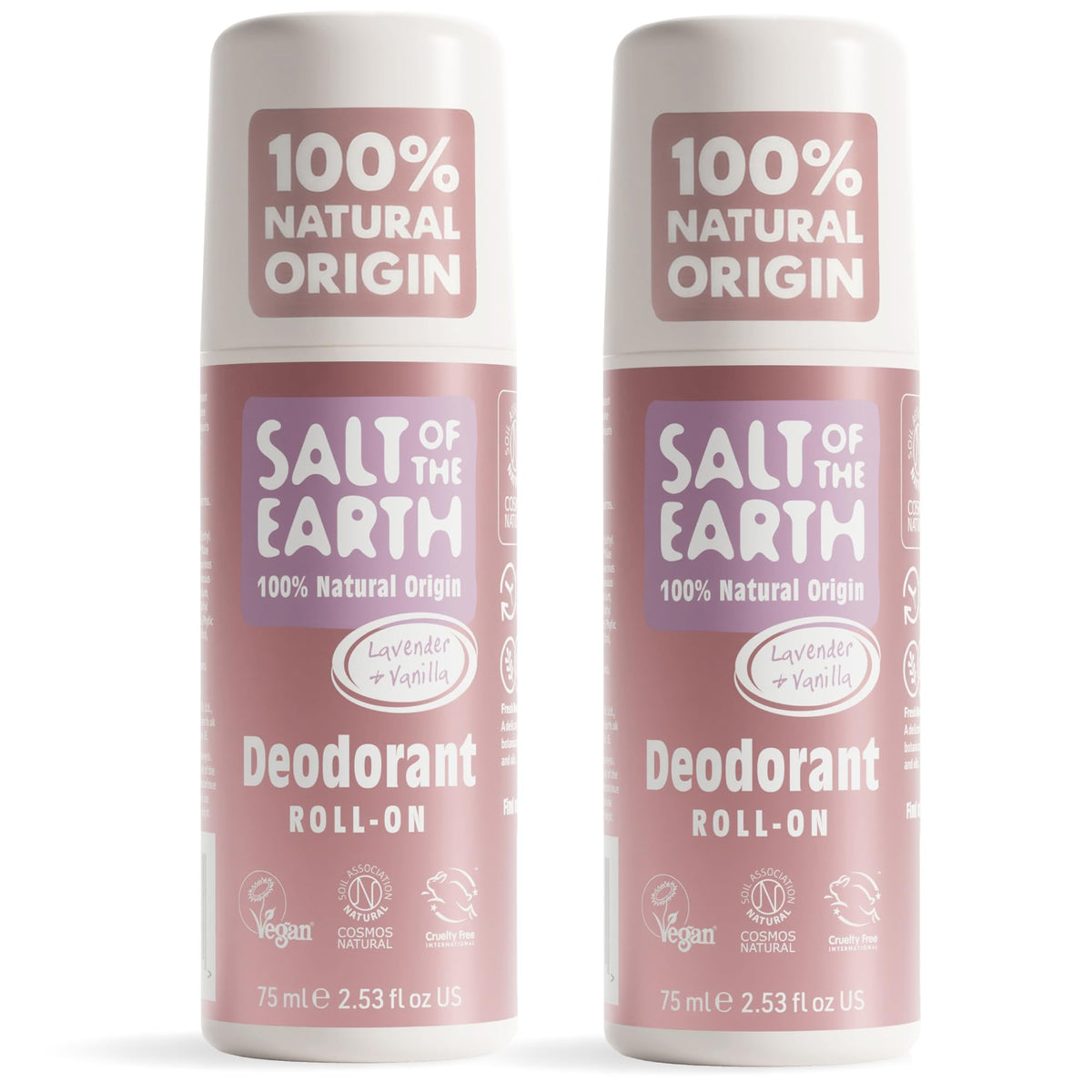 Salt of the Earth - 2 Pack Natural Roll On Deodorant Bundle (2 x 75ml) - Effective Protection, 100% Natural Origin Ingredients, Vegan Unisex Roll On,