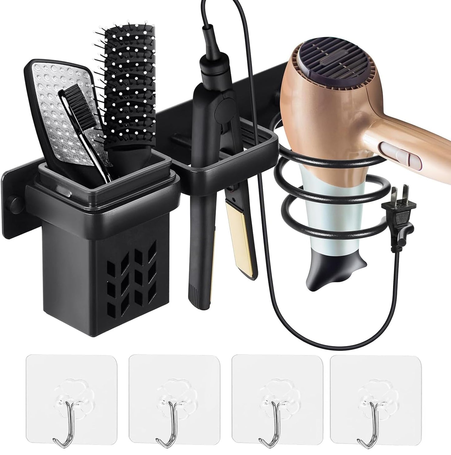 BURNTOP Hair Dryer Holder Wall Mounted, Straightener Holder, Bathroom Hair Styling Care Tool Organizer, Multi-Functional Space Saving Storage Bracket