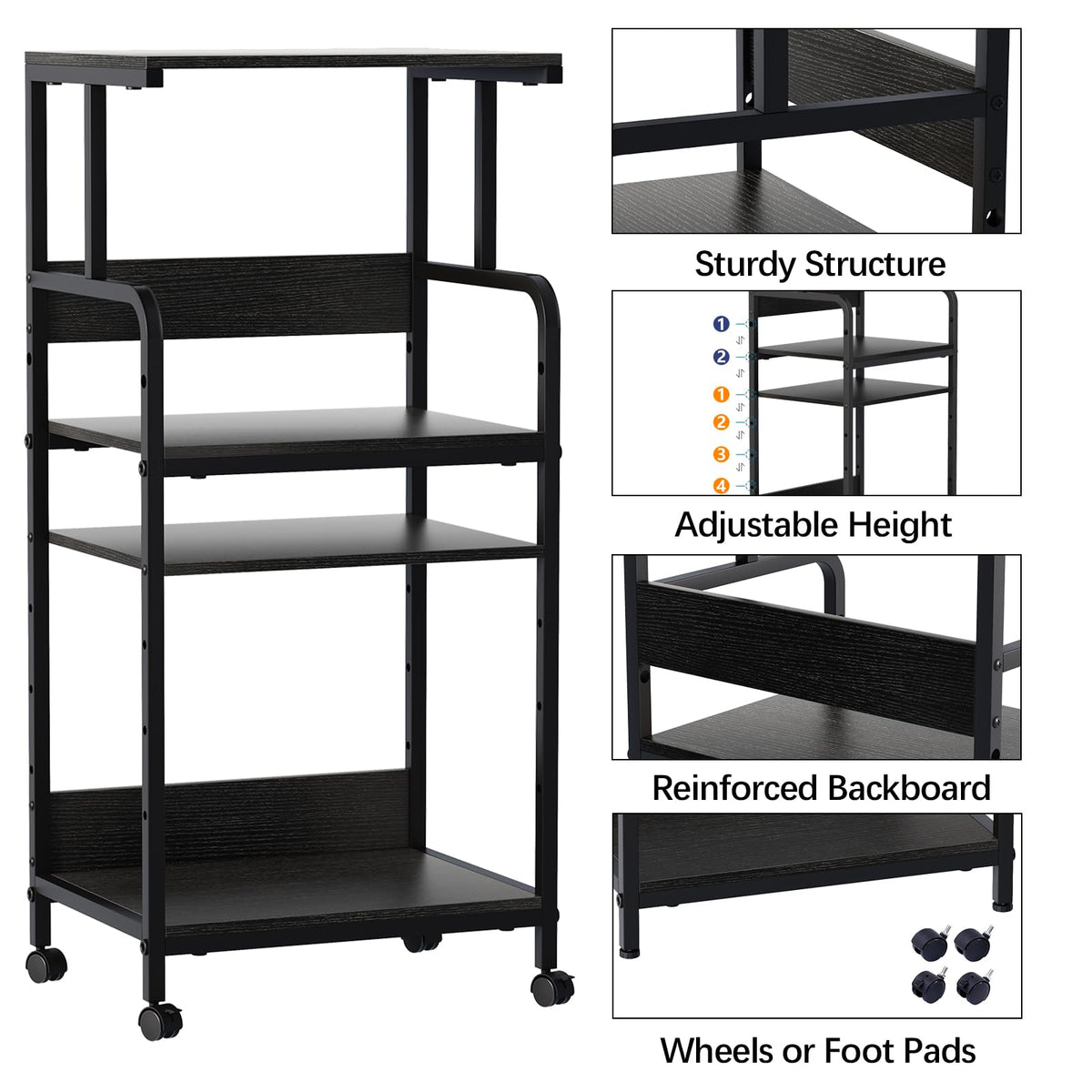 4-Tier Printer Stand, Large Printer Table on Wheels, Movable Printer Stand